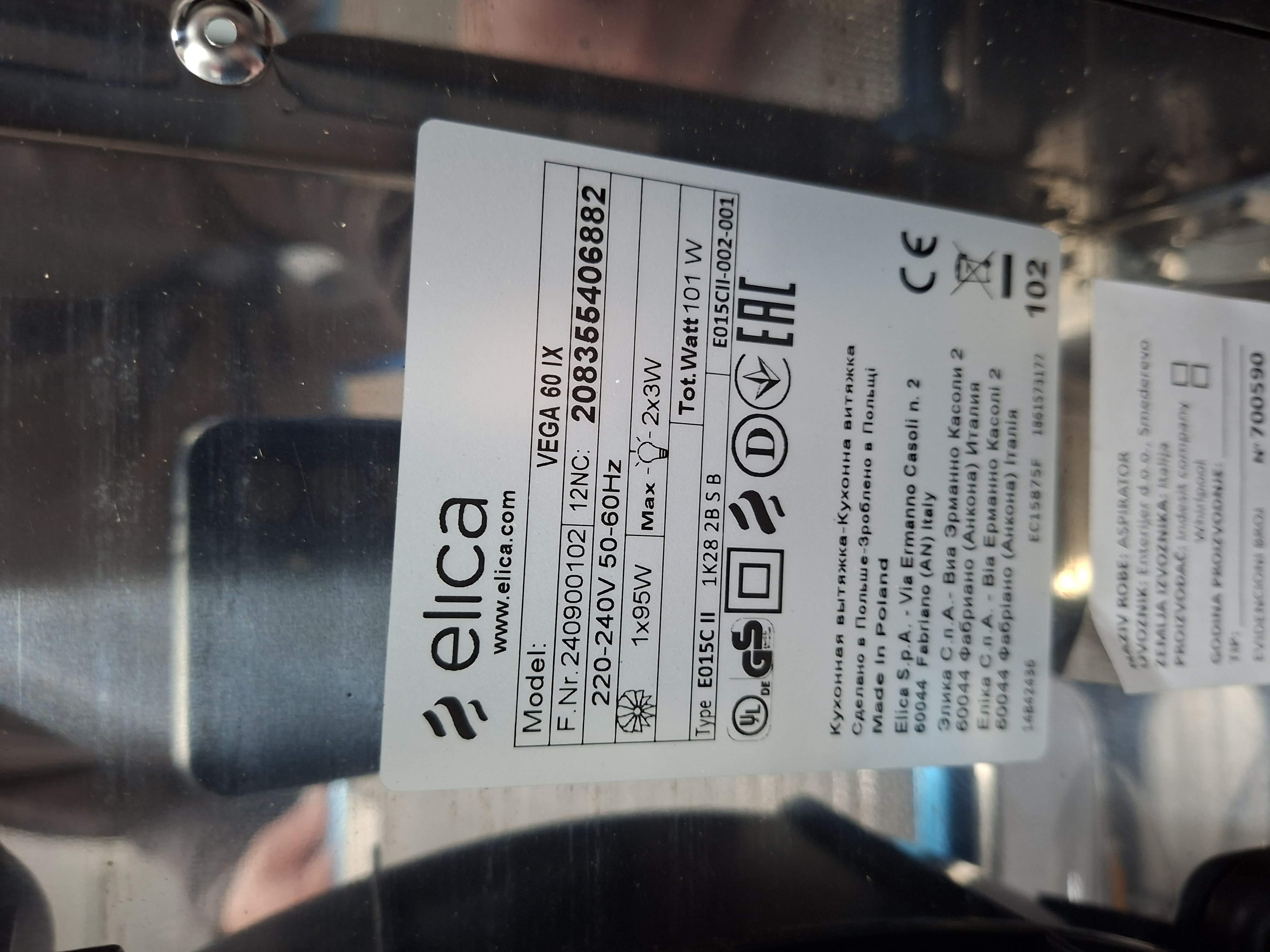 Aspirator Elica Vega 60 IX , 60 cm.