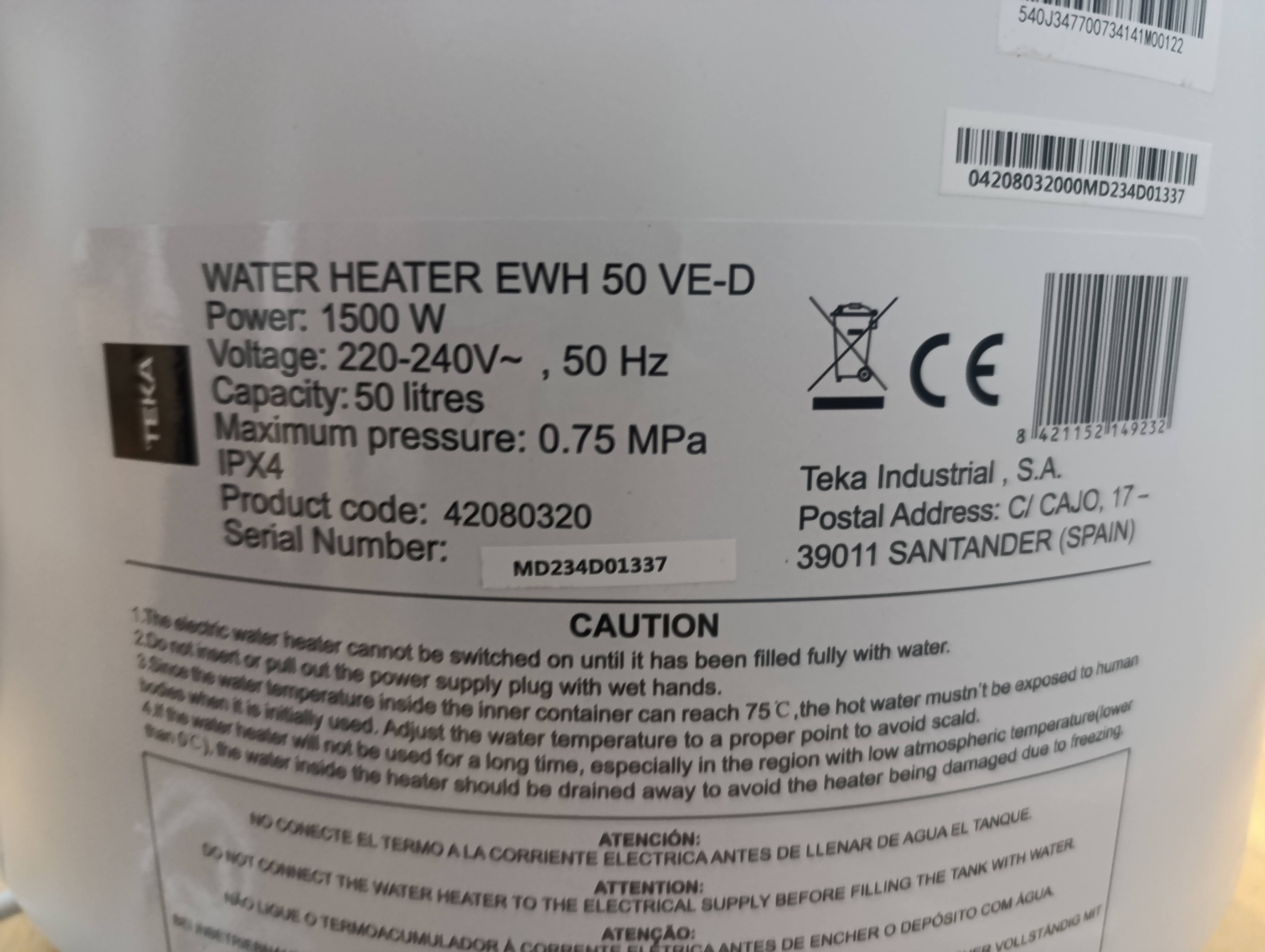 Bojler TEKA EWH 50 VE-D Smart , 50L