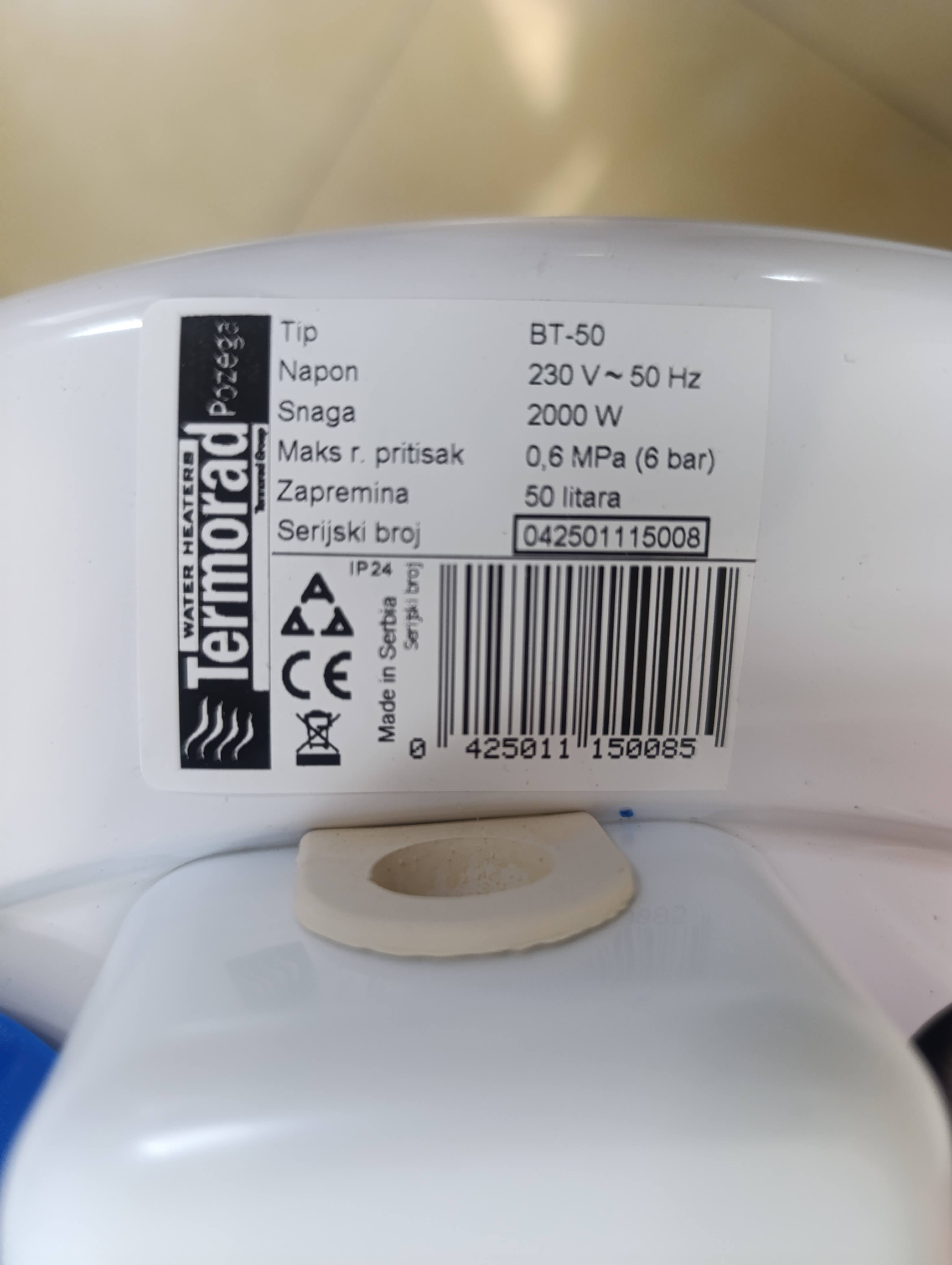 Bojler Termorad BT-50, 50 litara