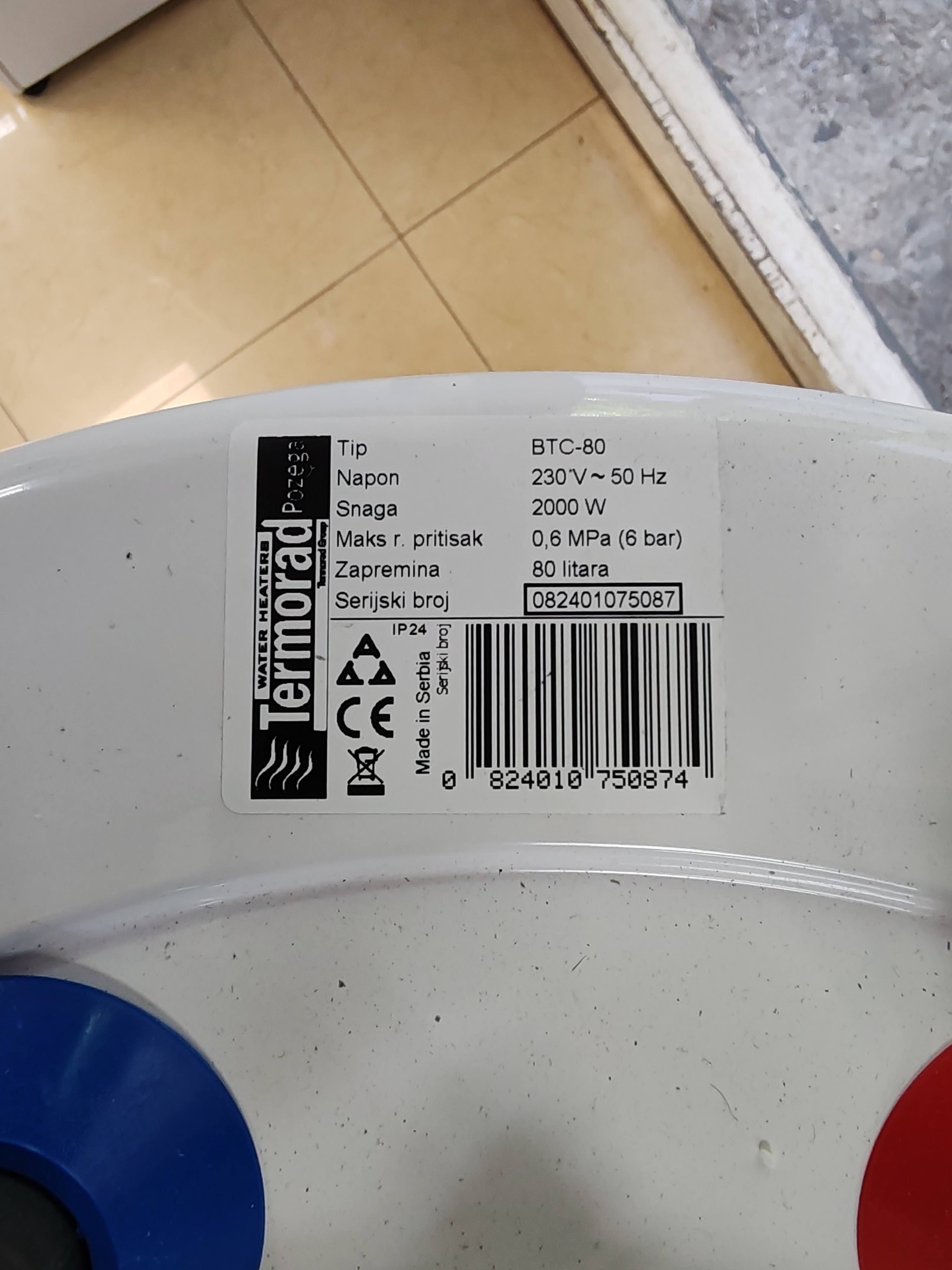 Bojler Termorad BTC-80, 80 litara