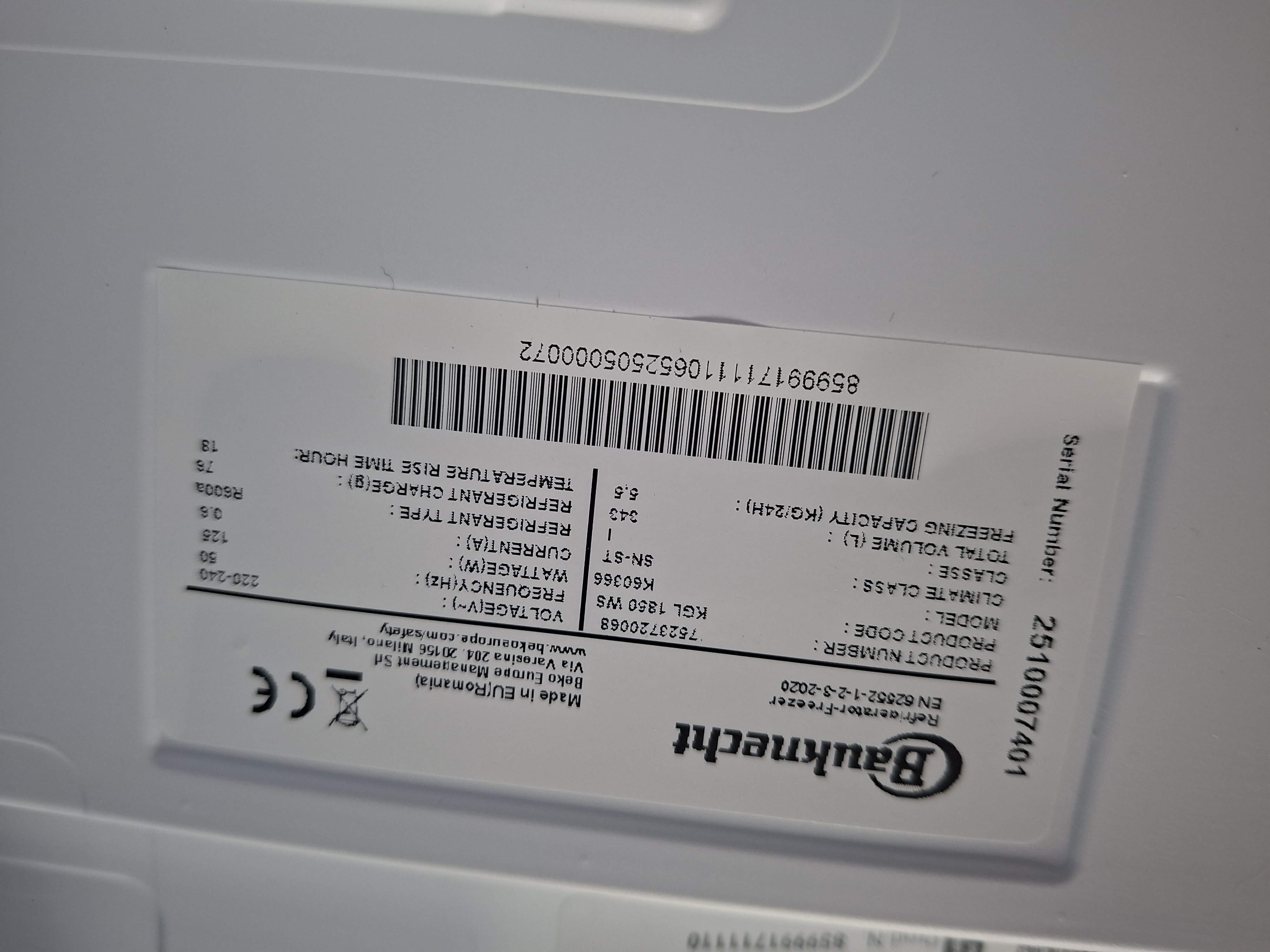 Frižider Bauknecht KGL 1850 WS , 189cm.