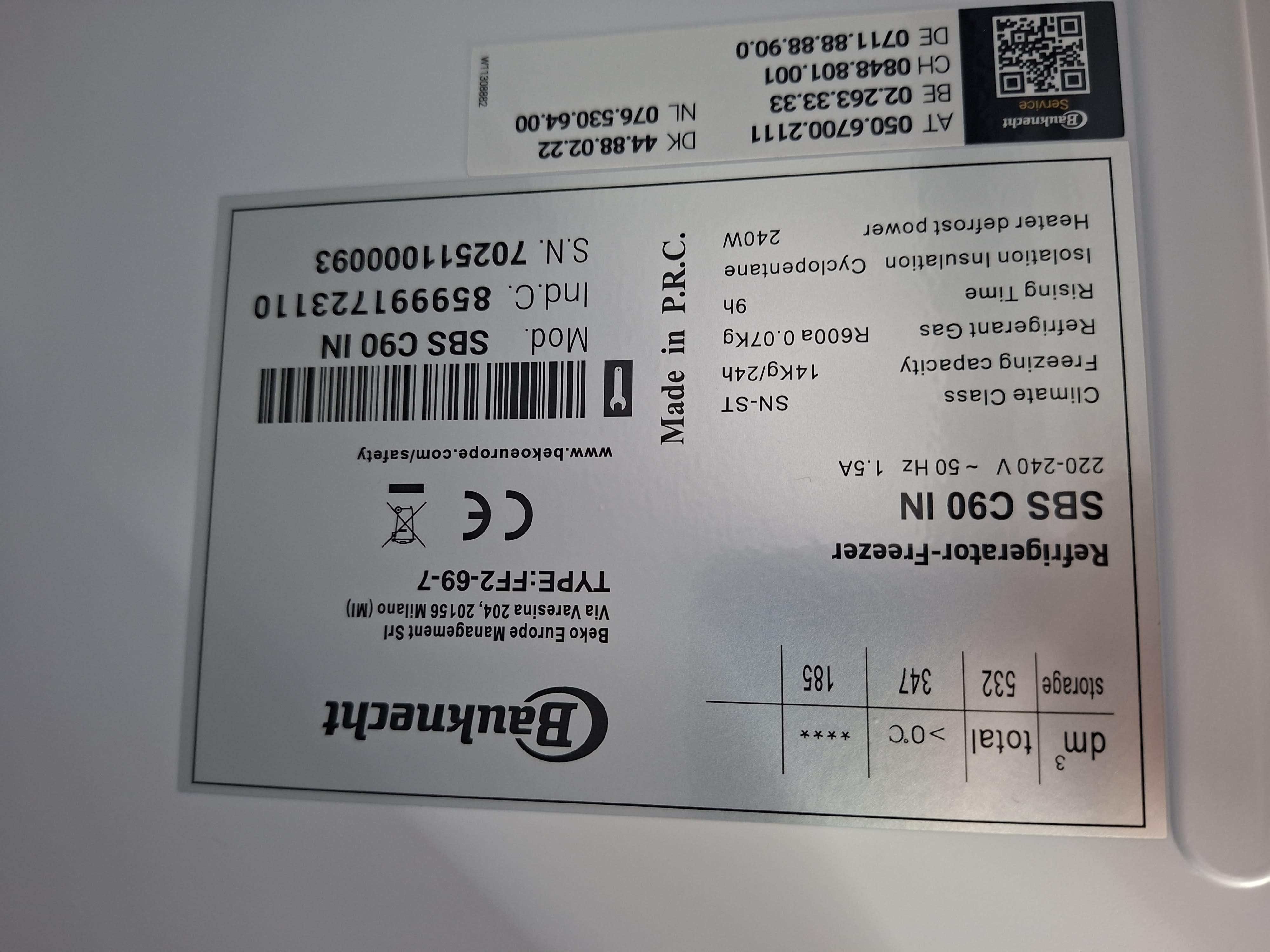 Frižider Bauknecht SBS C90 IN Side-by-Side, 177cm