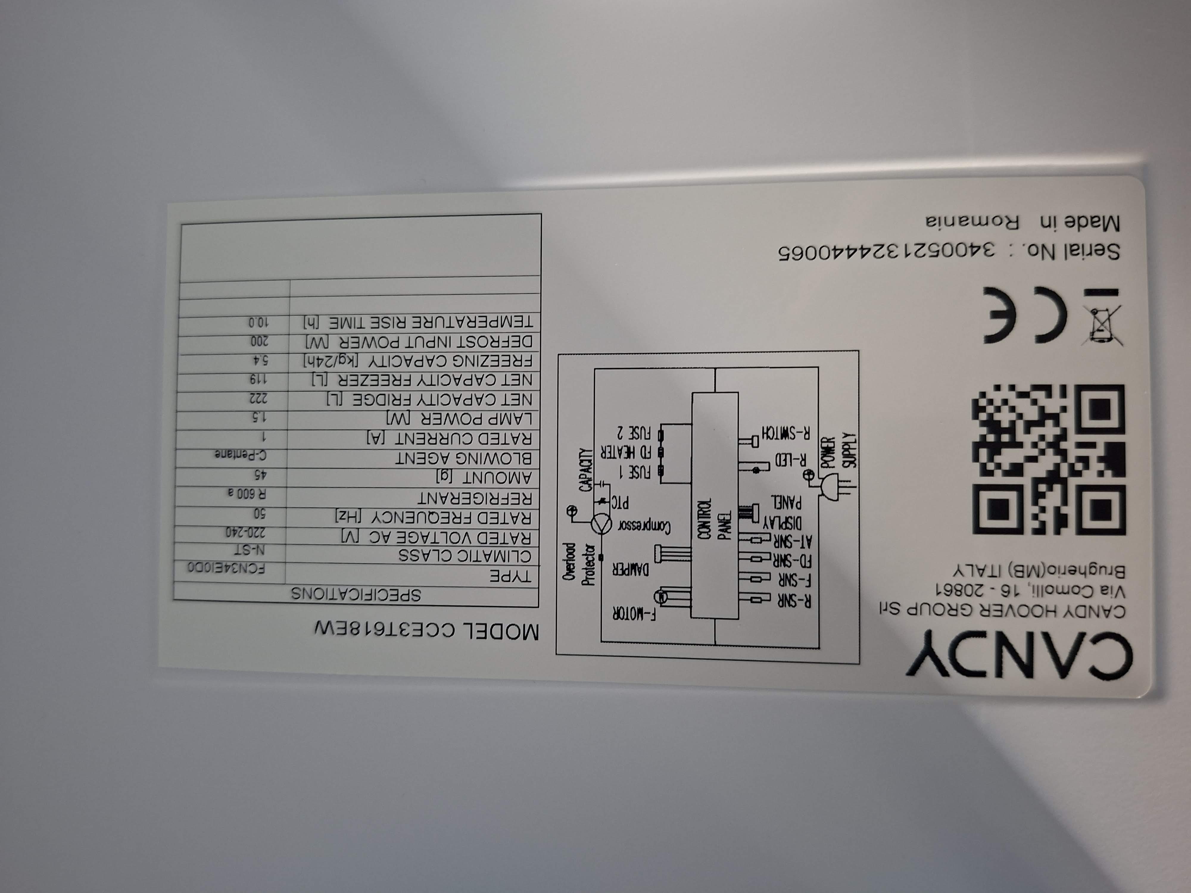 Frižider Candy CCE3T618EW , 185 cm.