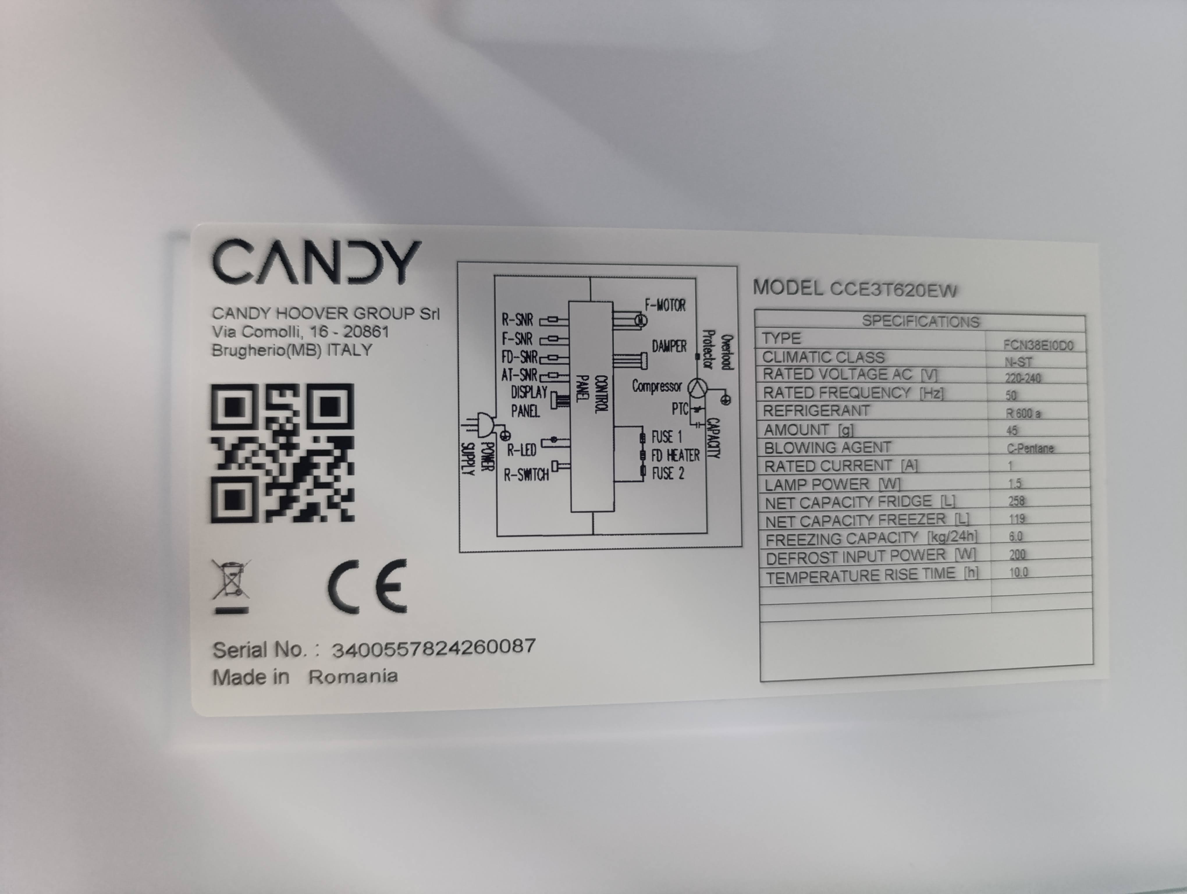 Frižider Candy CCE3T620EW , 200 cm.