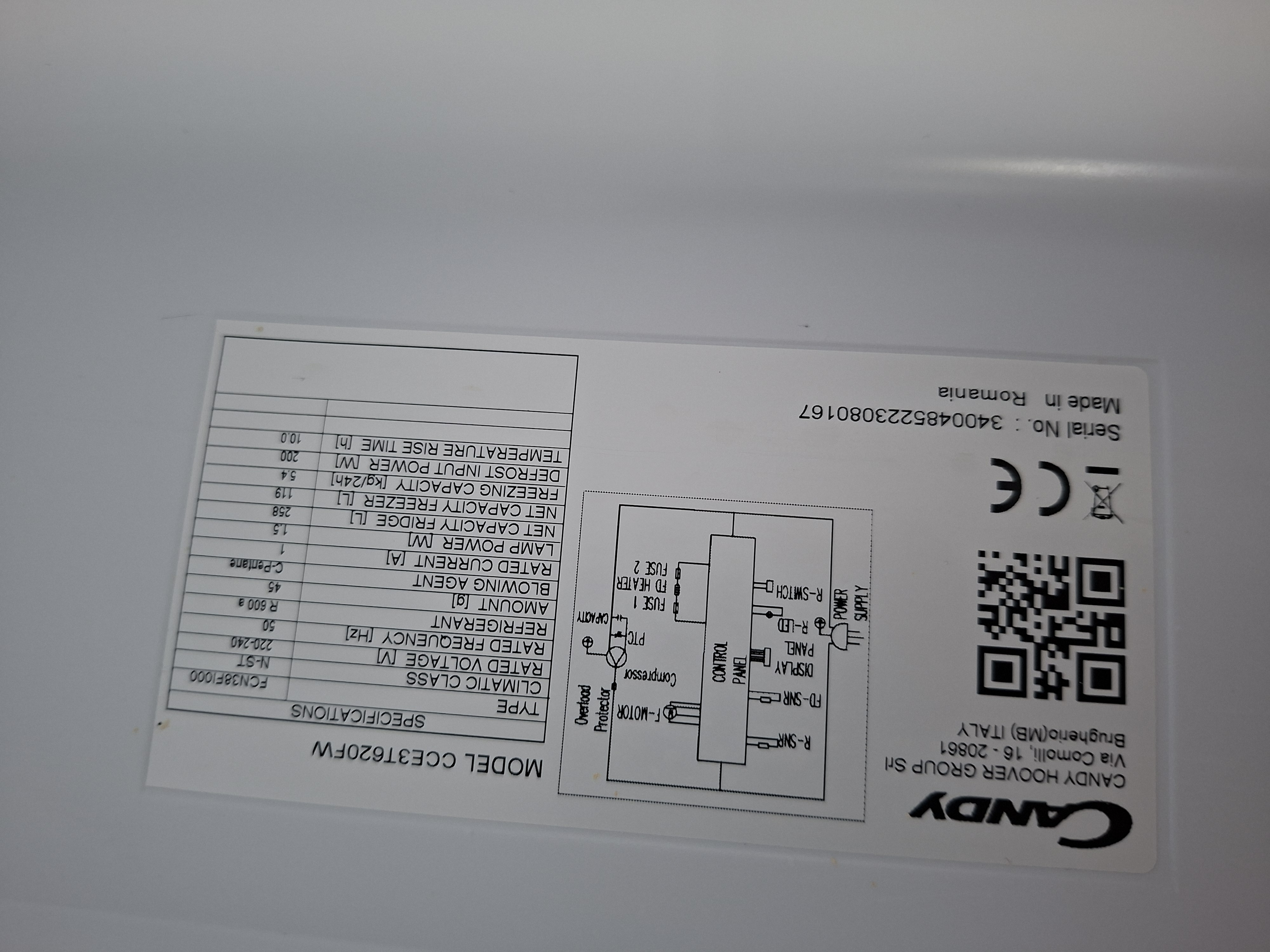 Frižider Candy CCE3T620FW , 200 cm.