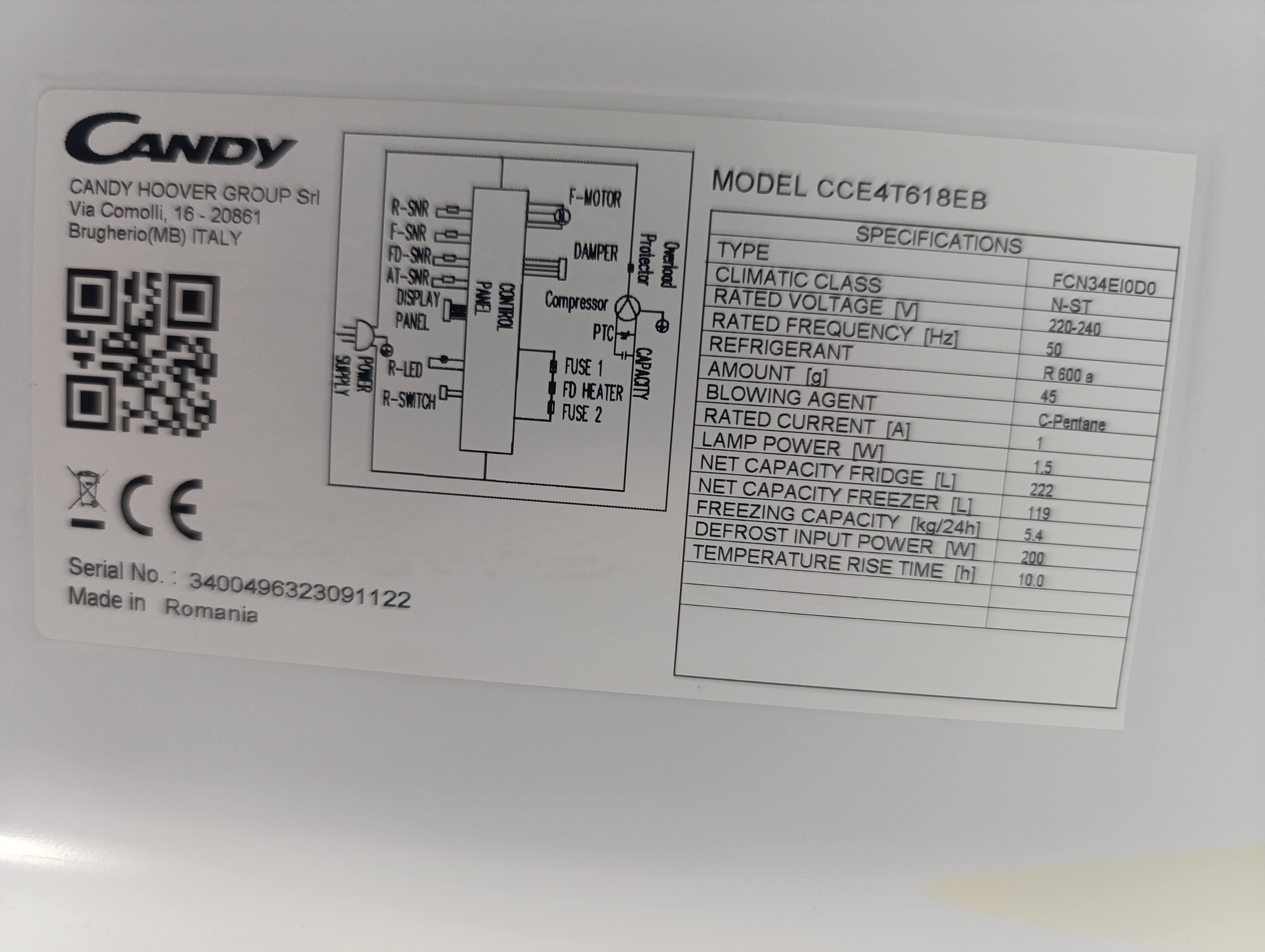 Frižider Candy CCE4T618EB , 185 cm.