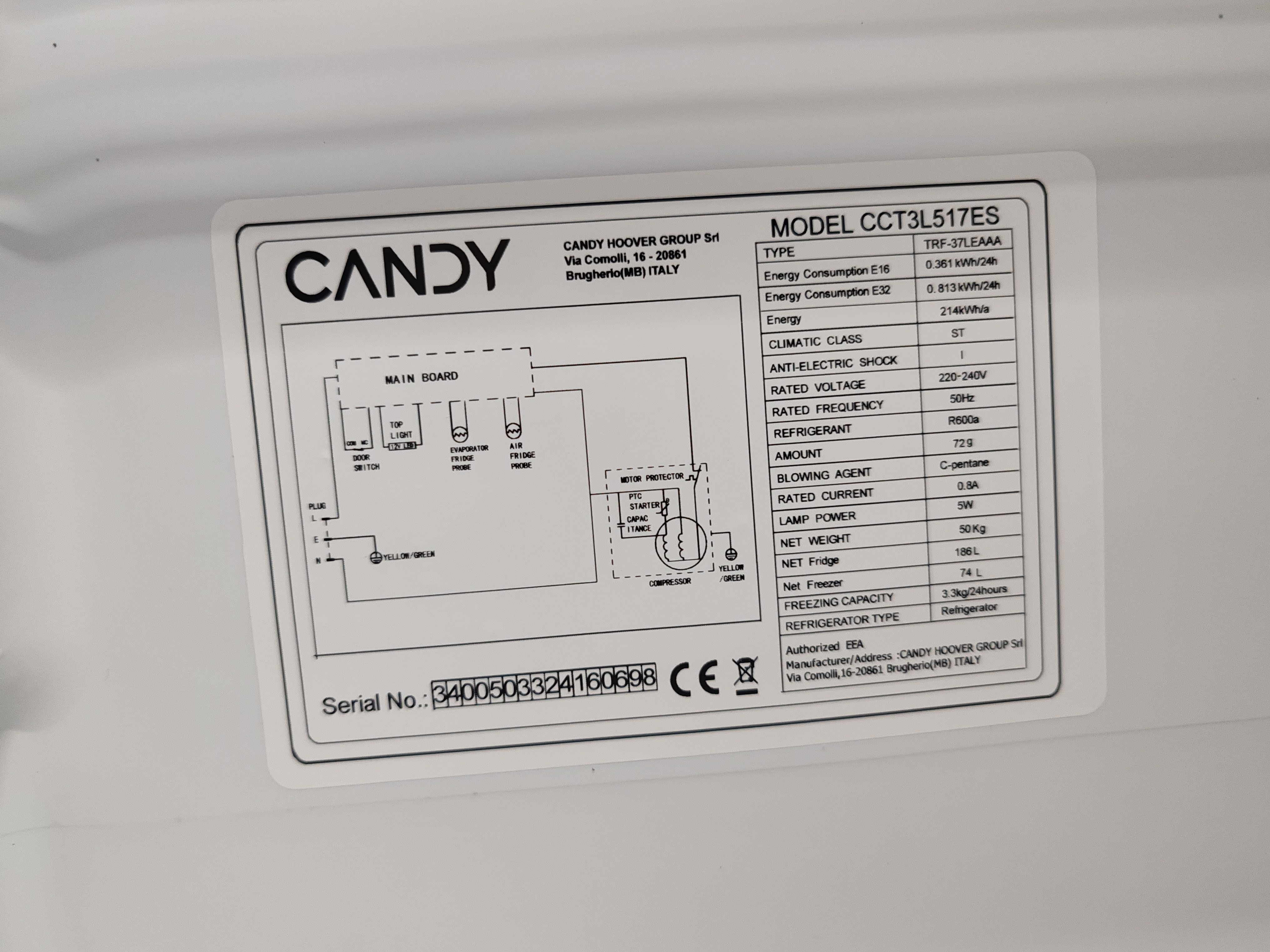 Frižider Candy CCT3L517ES, 176cm