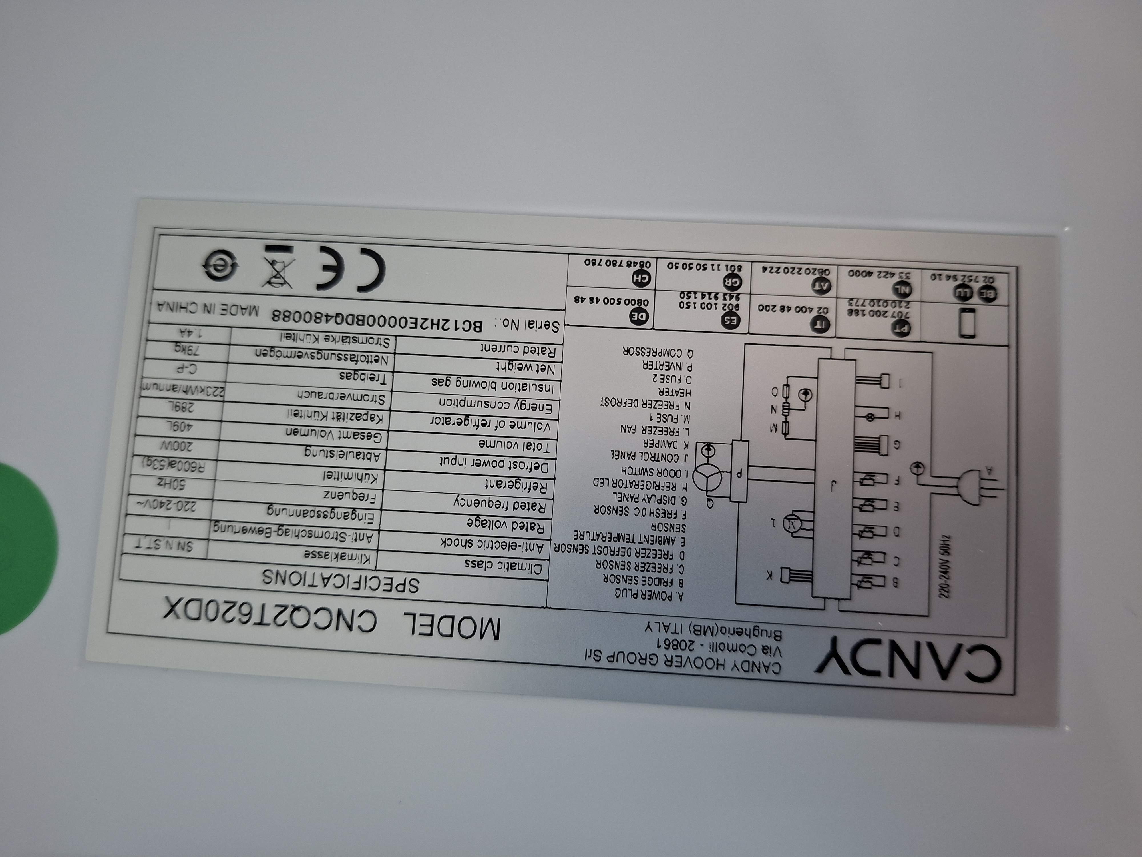 Frižider Candy CNCQ2T620DX , 205 cm.