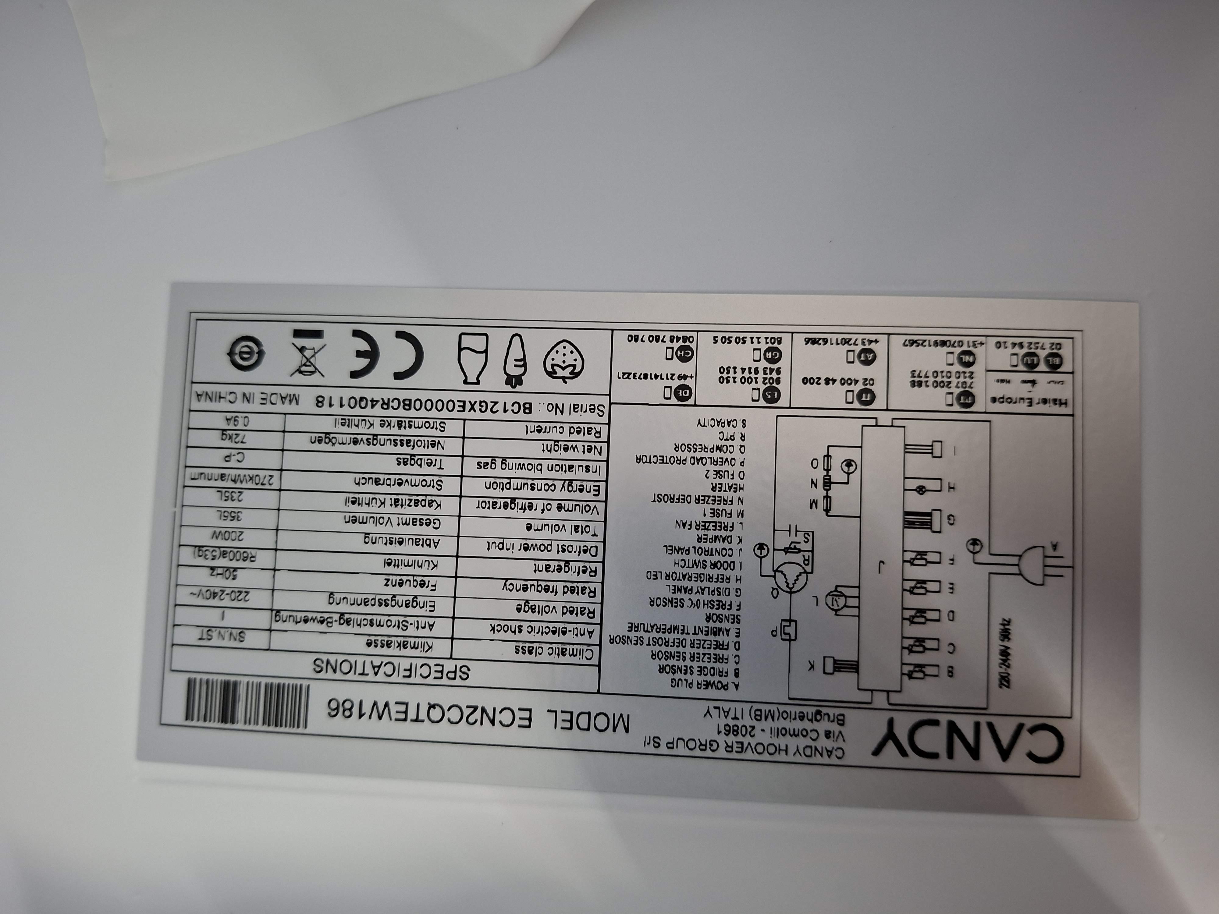 Frižider Candy ECN2CQTEW186 , 186 cm