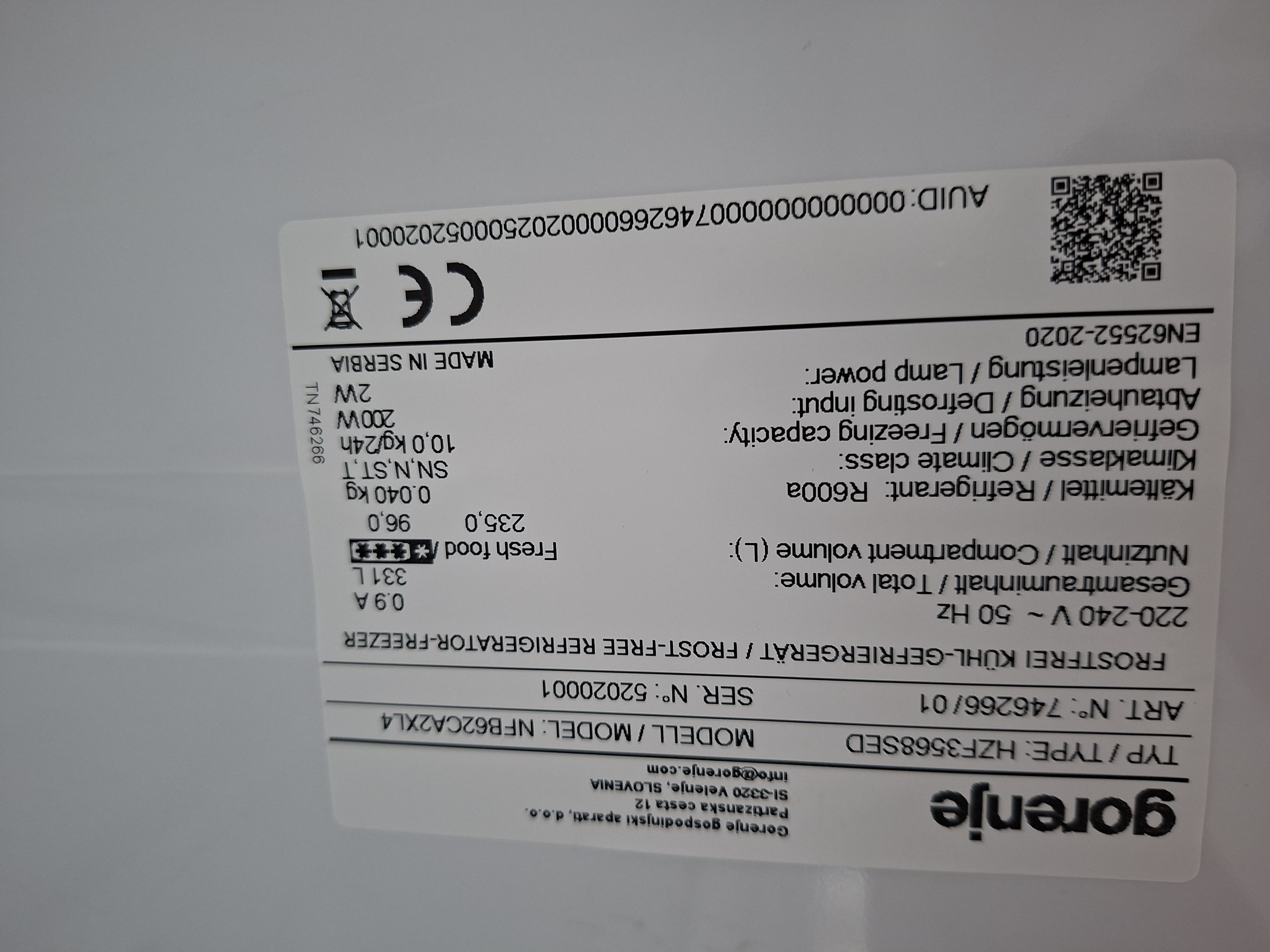 Frižider Gorenje NFB62CA2XL4, 200cm