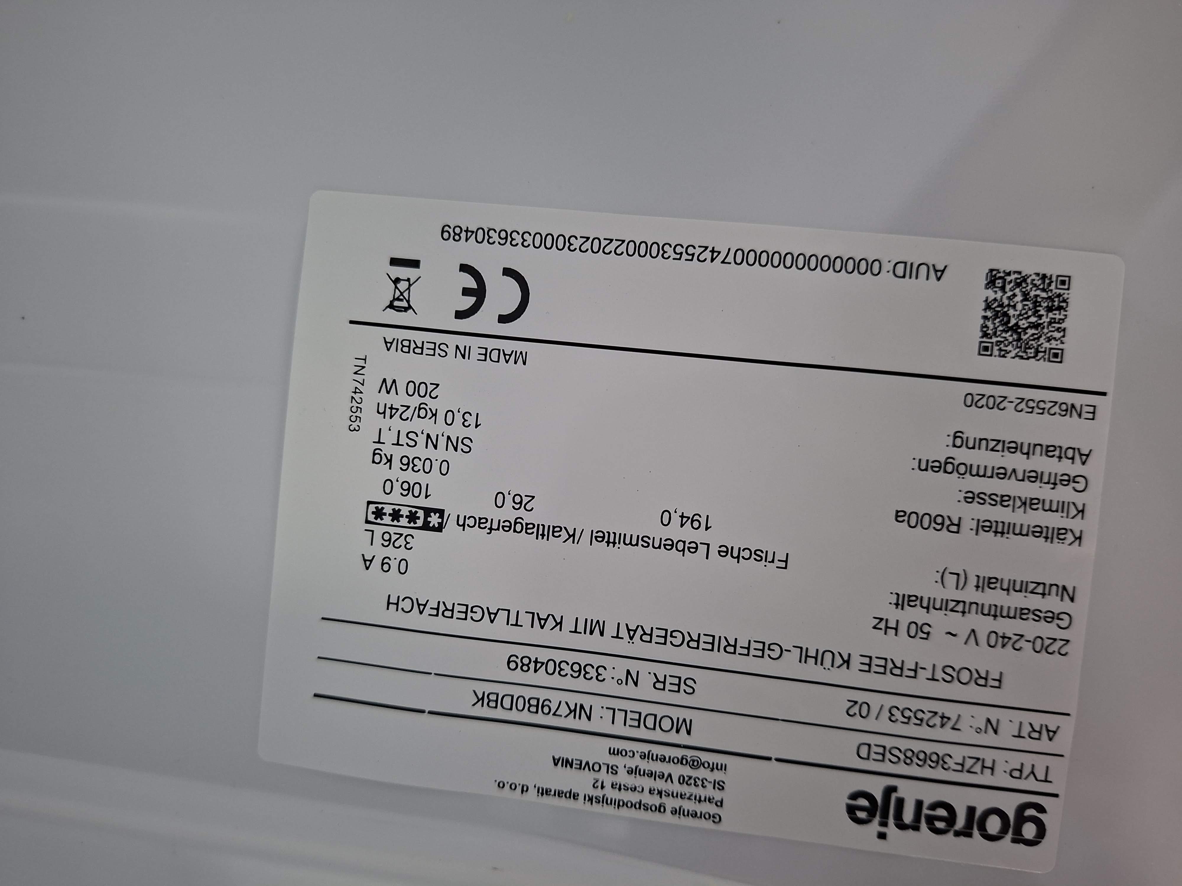 Frižider Gorenje NK79B0DBK , 185cm.