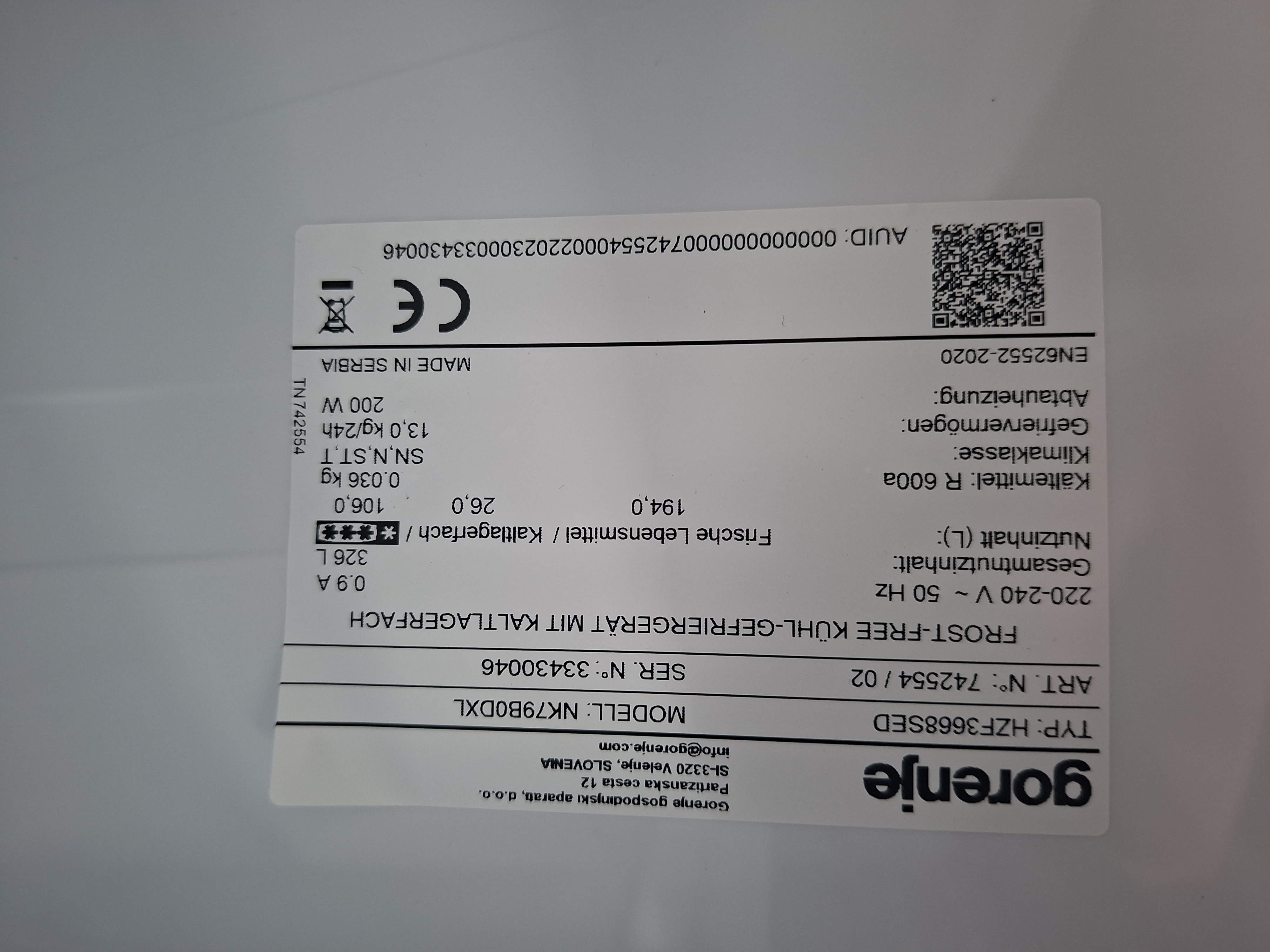 Frižider Gorenje NK79B0DXL , 185cm.