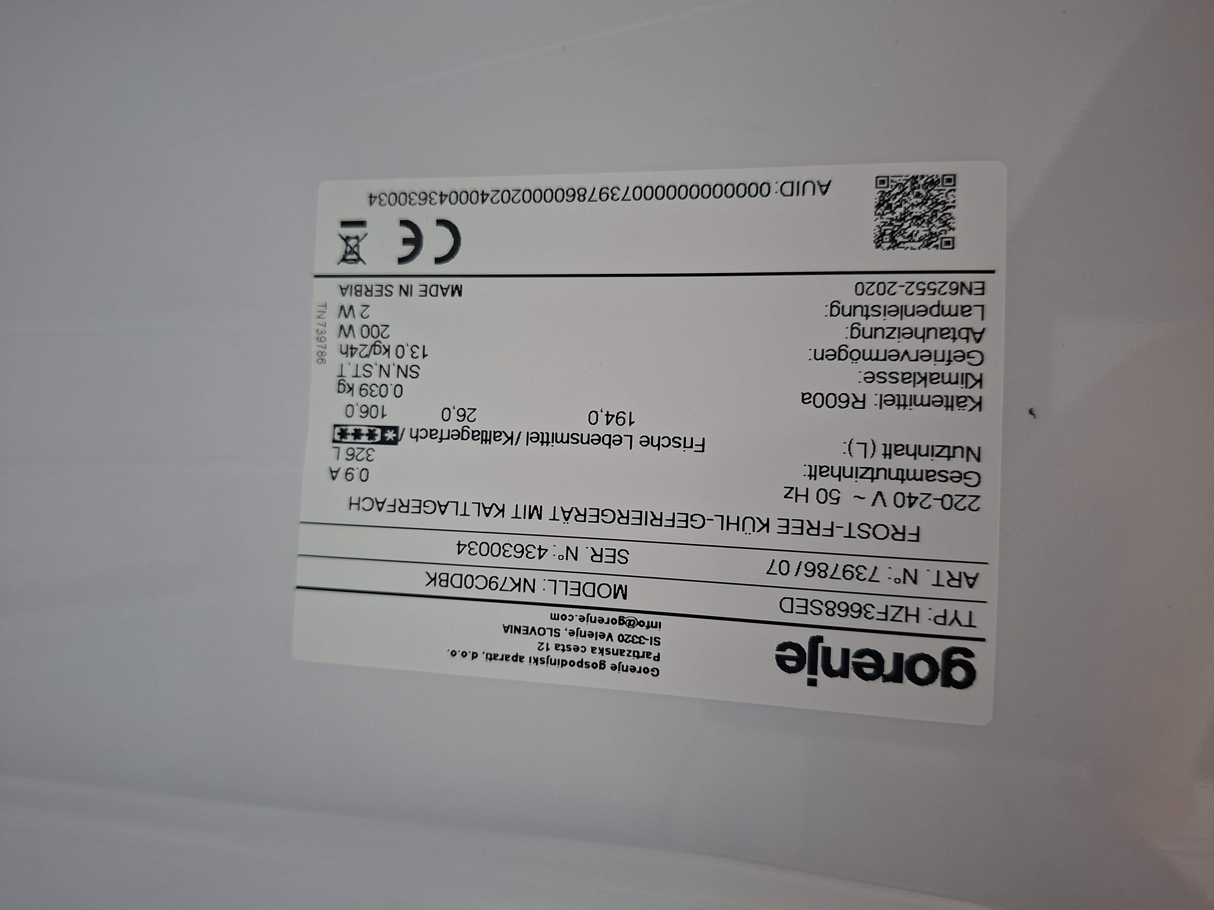 Frižider Gorenje NK79C0DBK , 185cm.