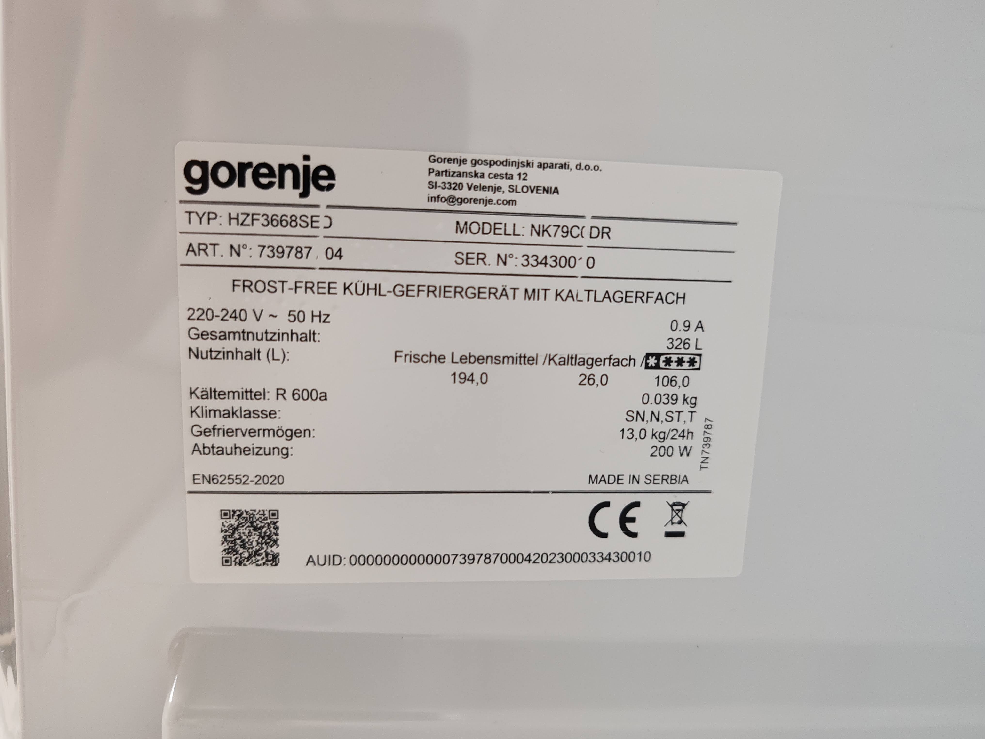 Frižider Gorenje NK79C0DR , 185cm.