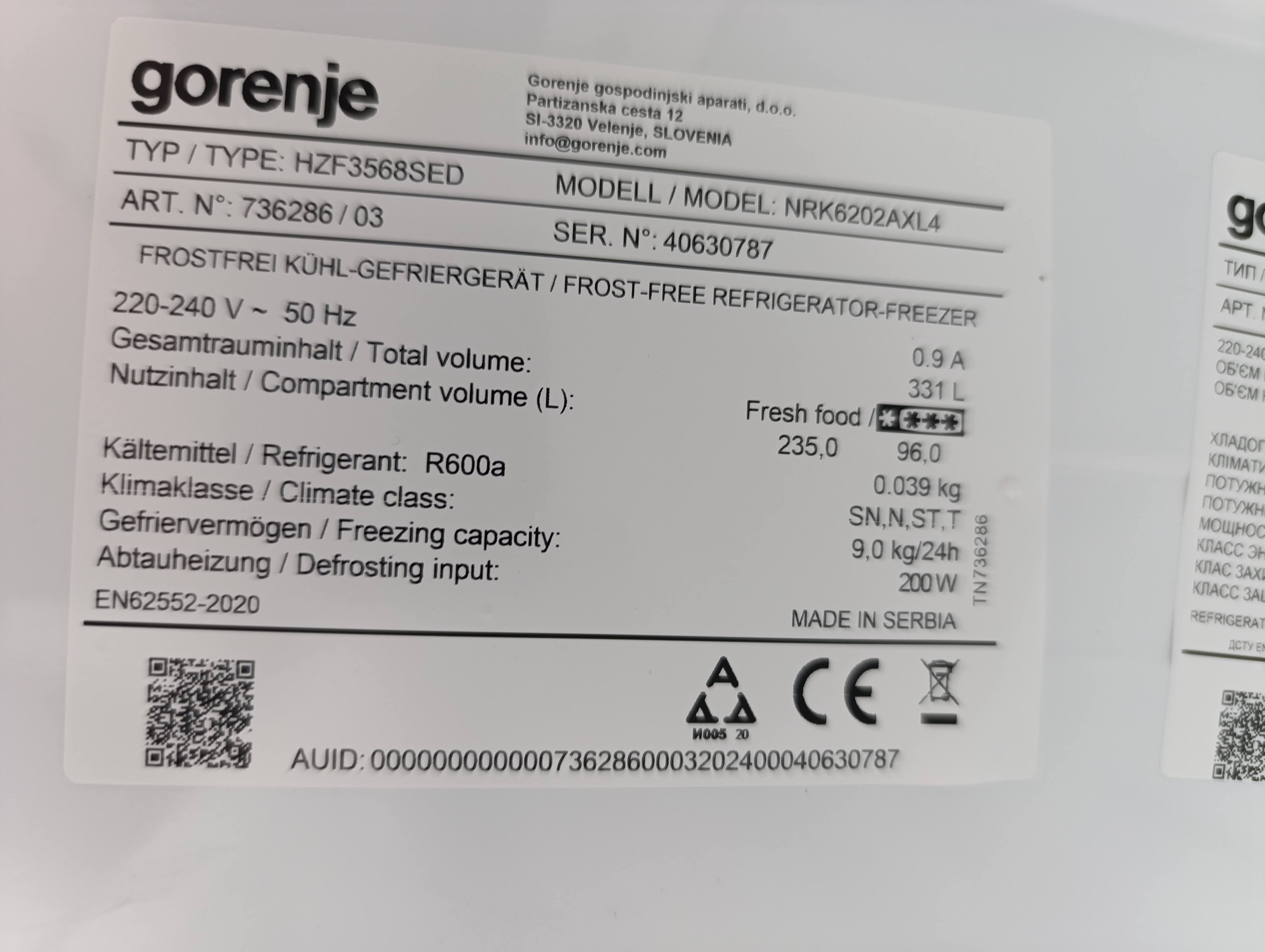 Frižider Gorenje NRK6202AXL4, 200cm.