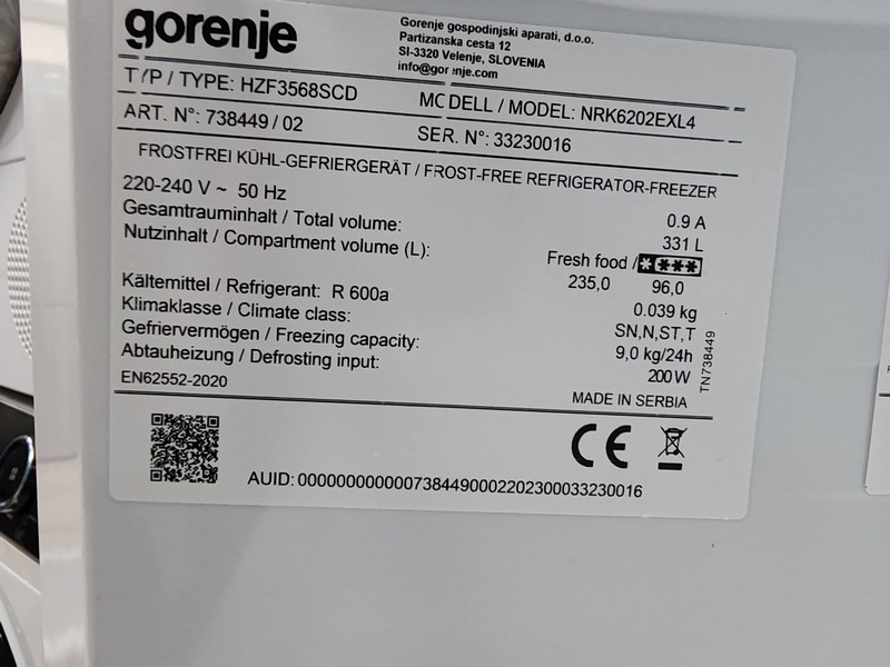 Frižider Gorenje NRK6202EXL4, 200cm.