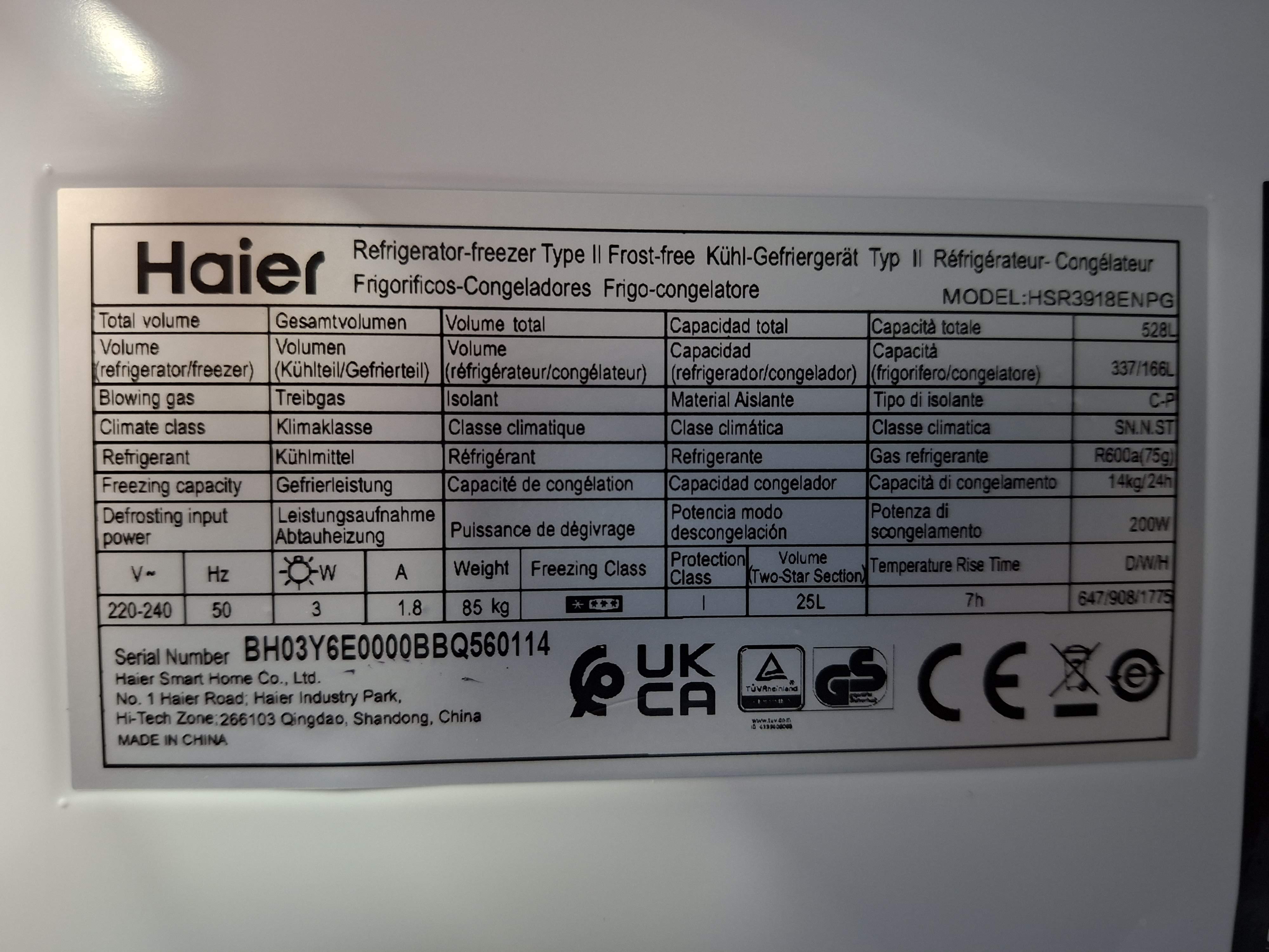 Frižider Haier HSR3918ENPG, Side by side