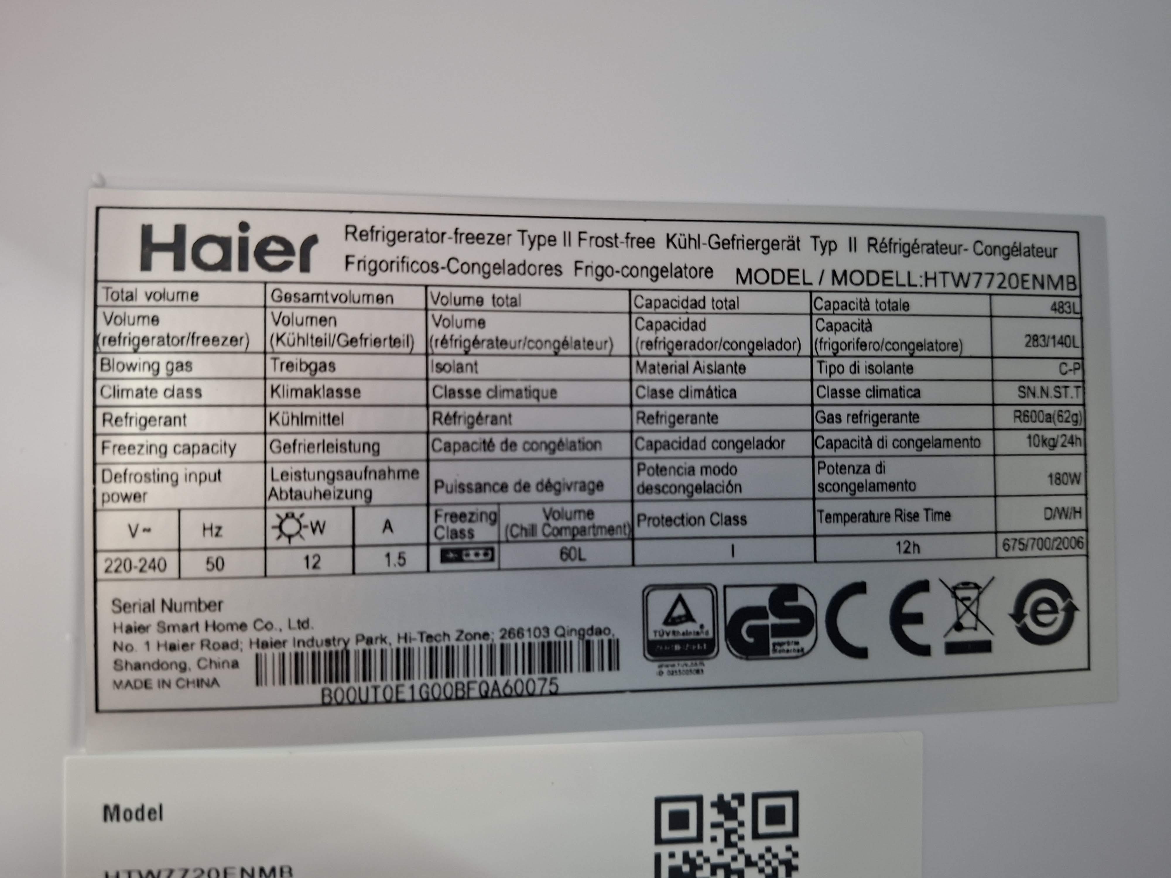 Frižider Haier HTW7720ENMB , 200 cm