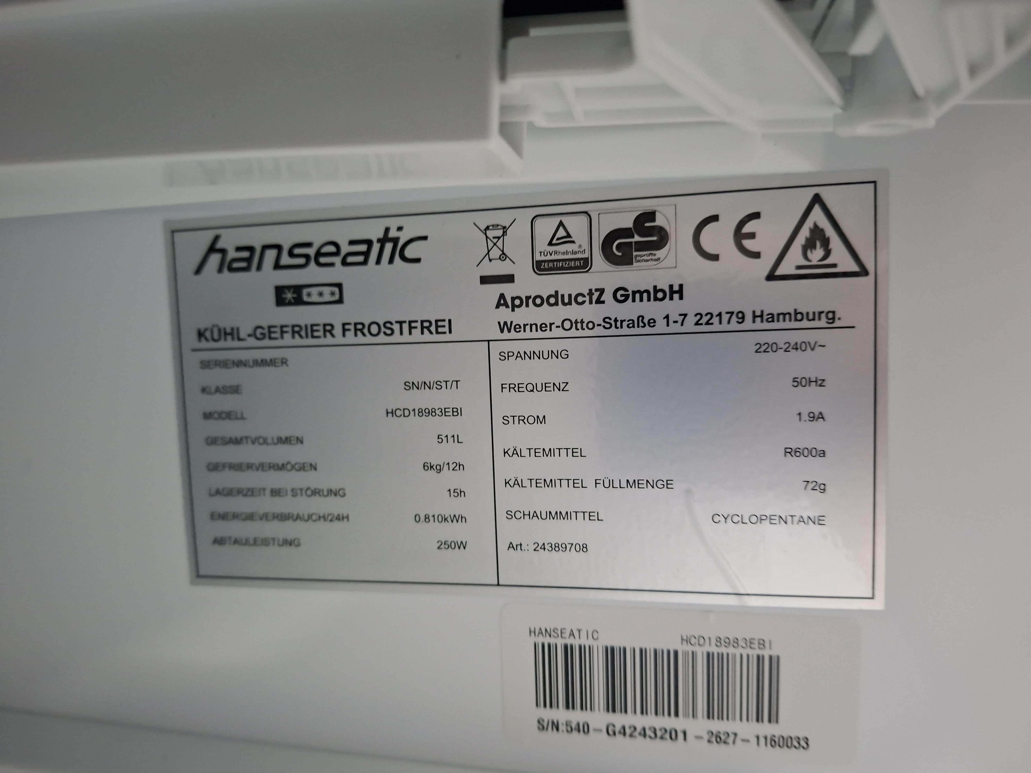 Frižider Hanseatic HCD18983EBI , 190 cm.