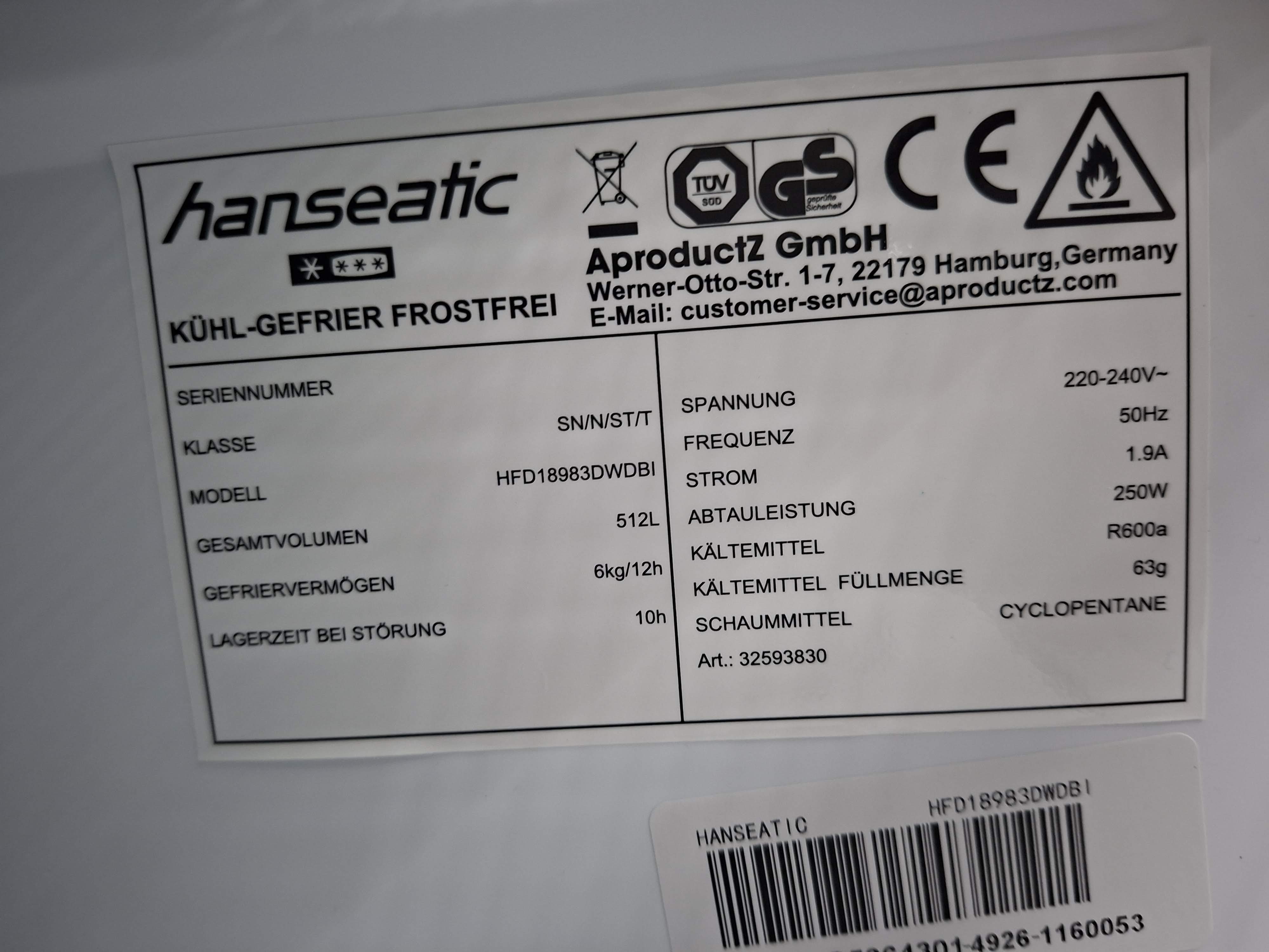 Frižider Hanseatic HFD18983DWDBI , 190 cm.