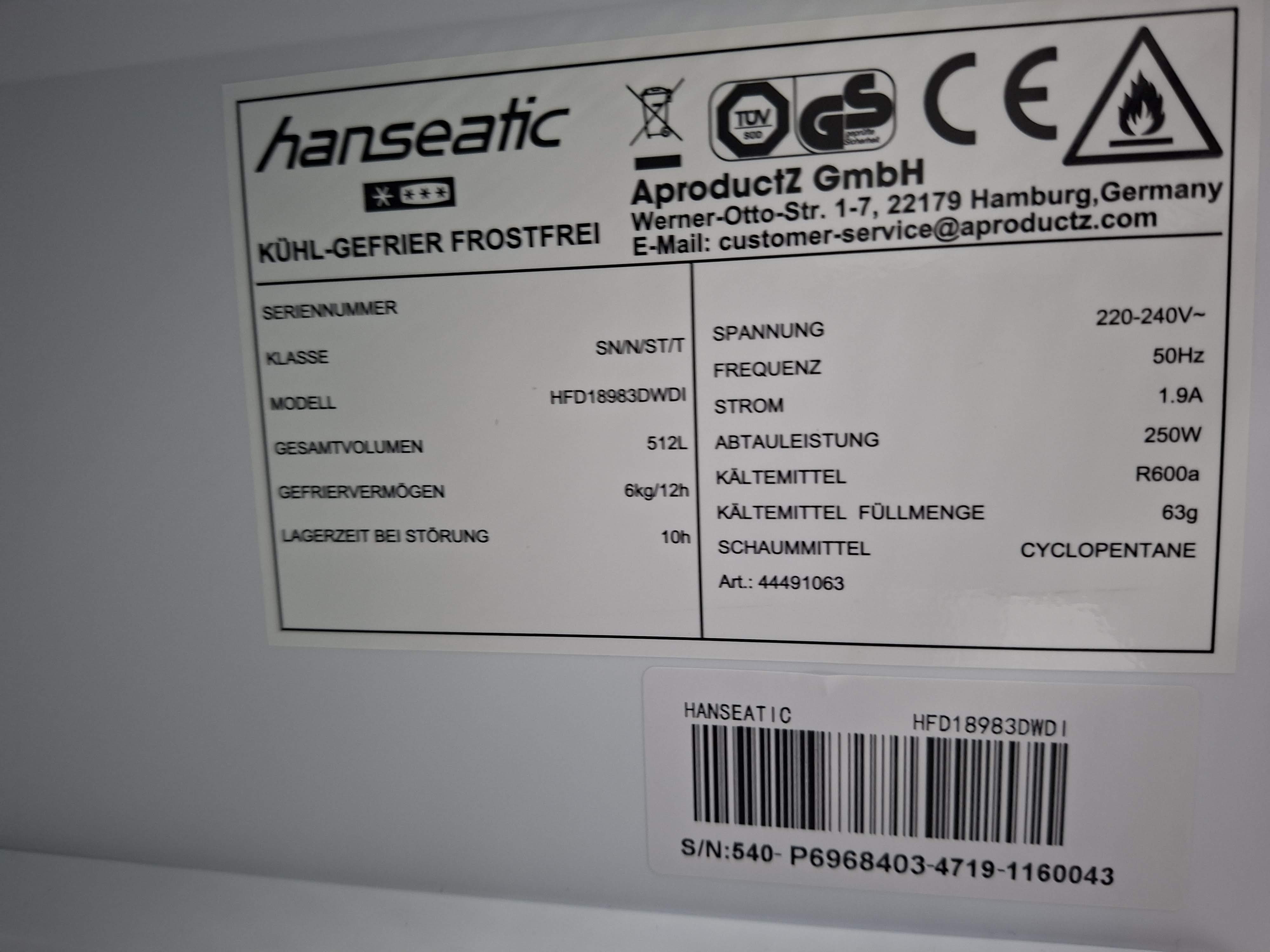 Frižider Hanseatic HFD18983DWDI , 190 cm.