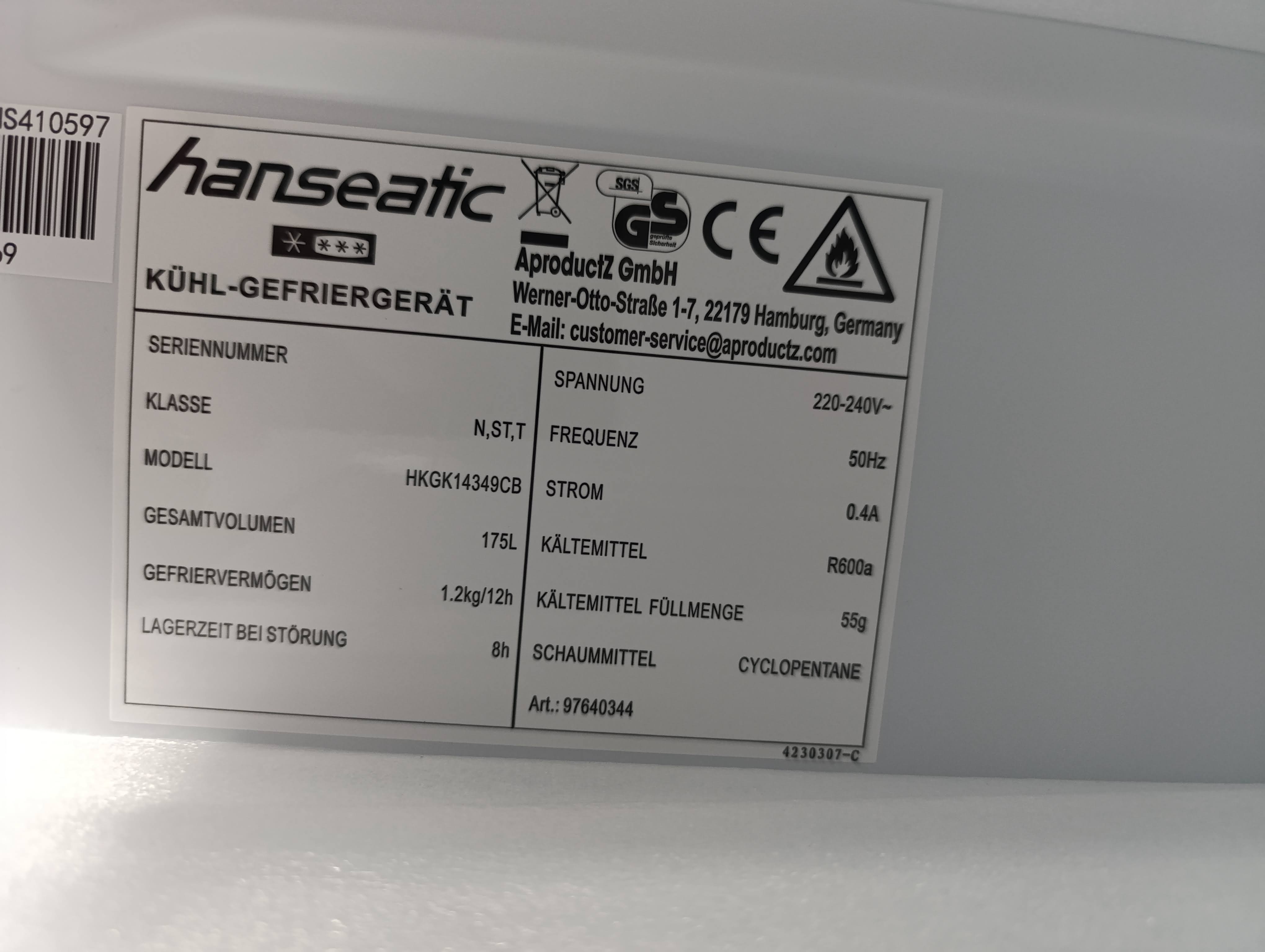Frižider Hanseatic HKGK14349CB, 143cm
