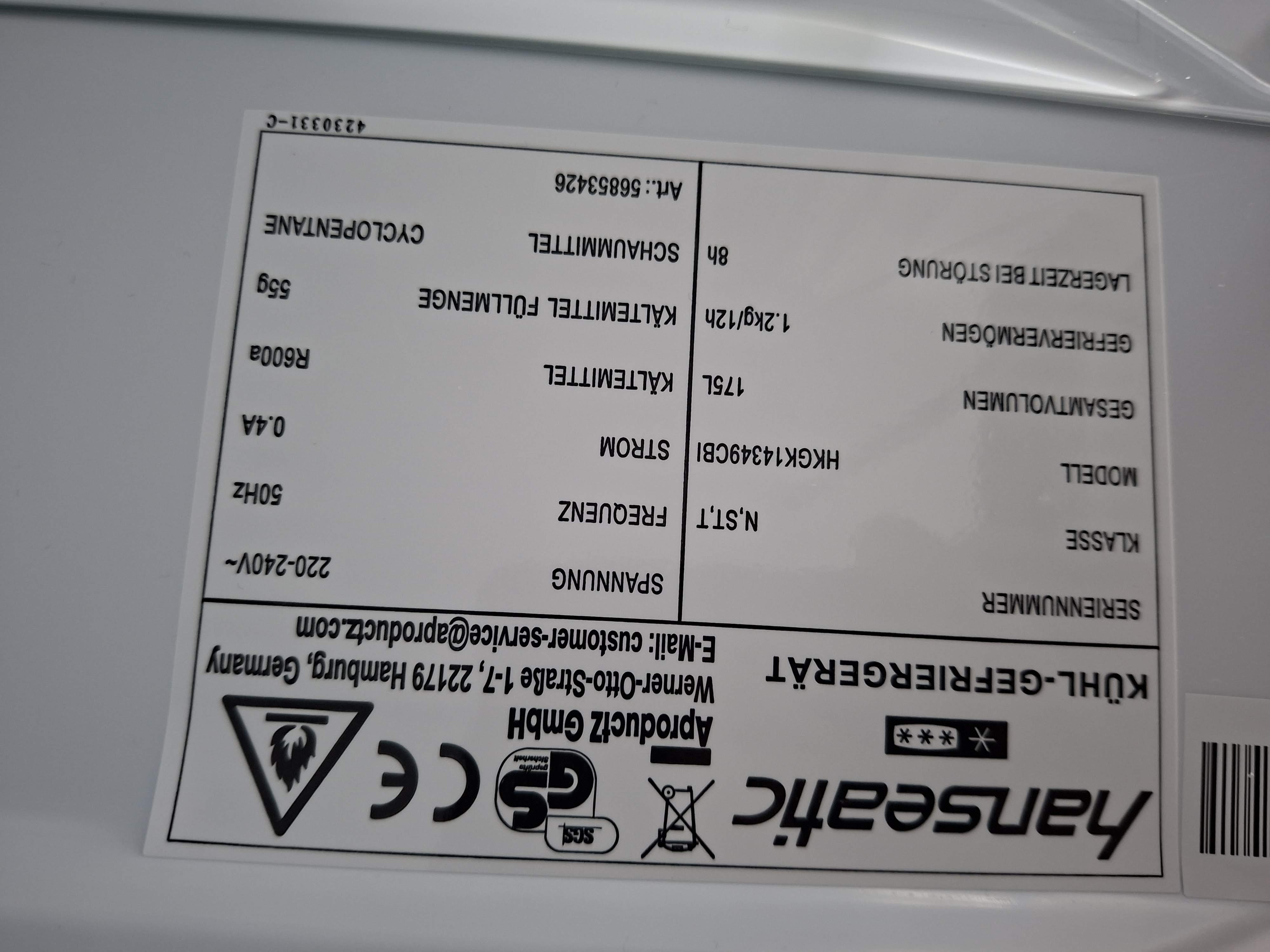 Frižider Hanseatic HKGK14349CBI, 143cm