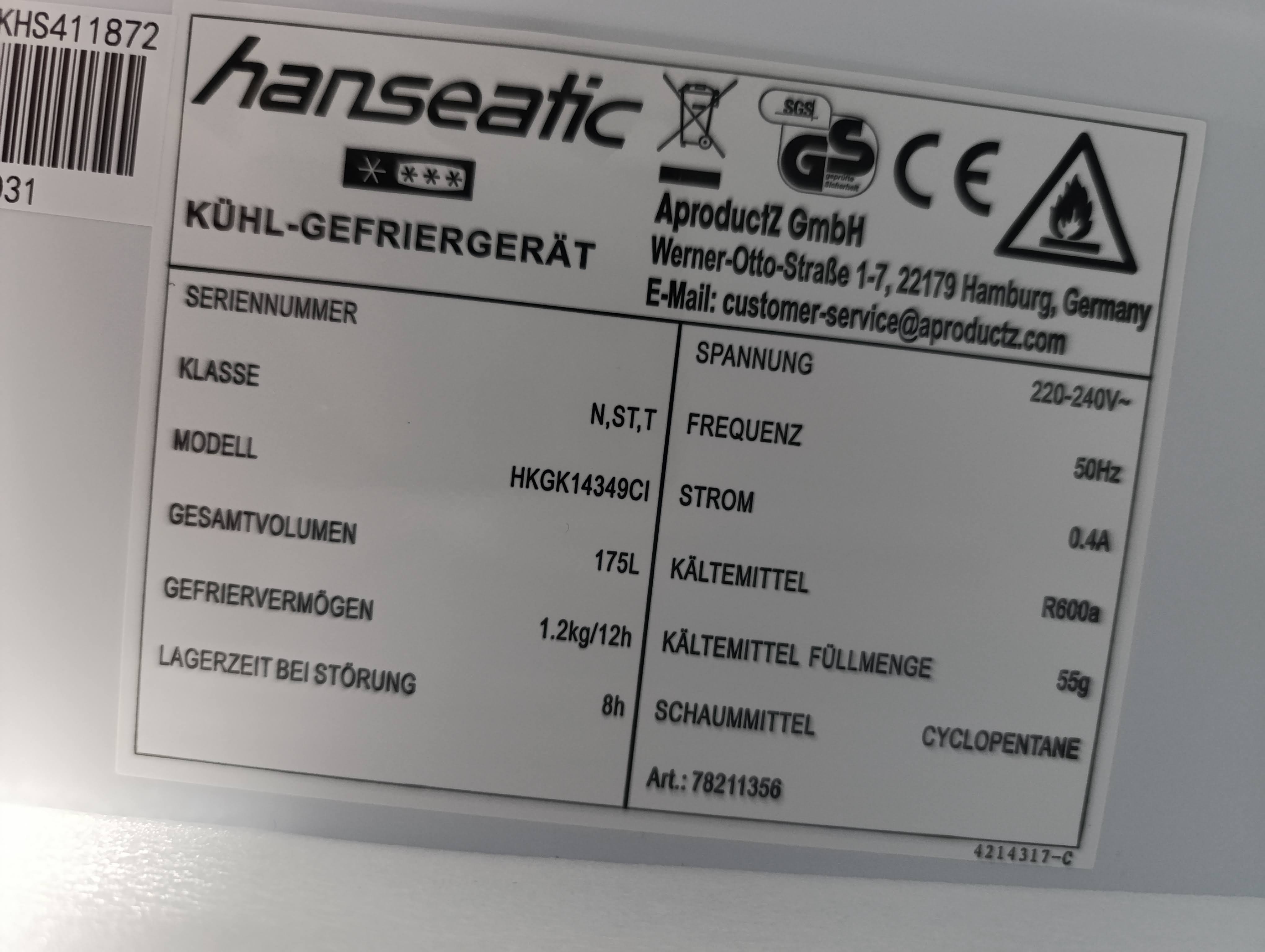 Frižider Hanseatic HKGK14349CI ,143cm
