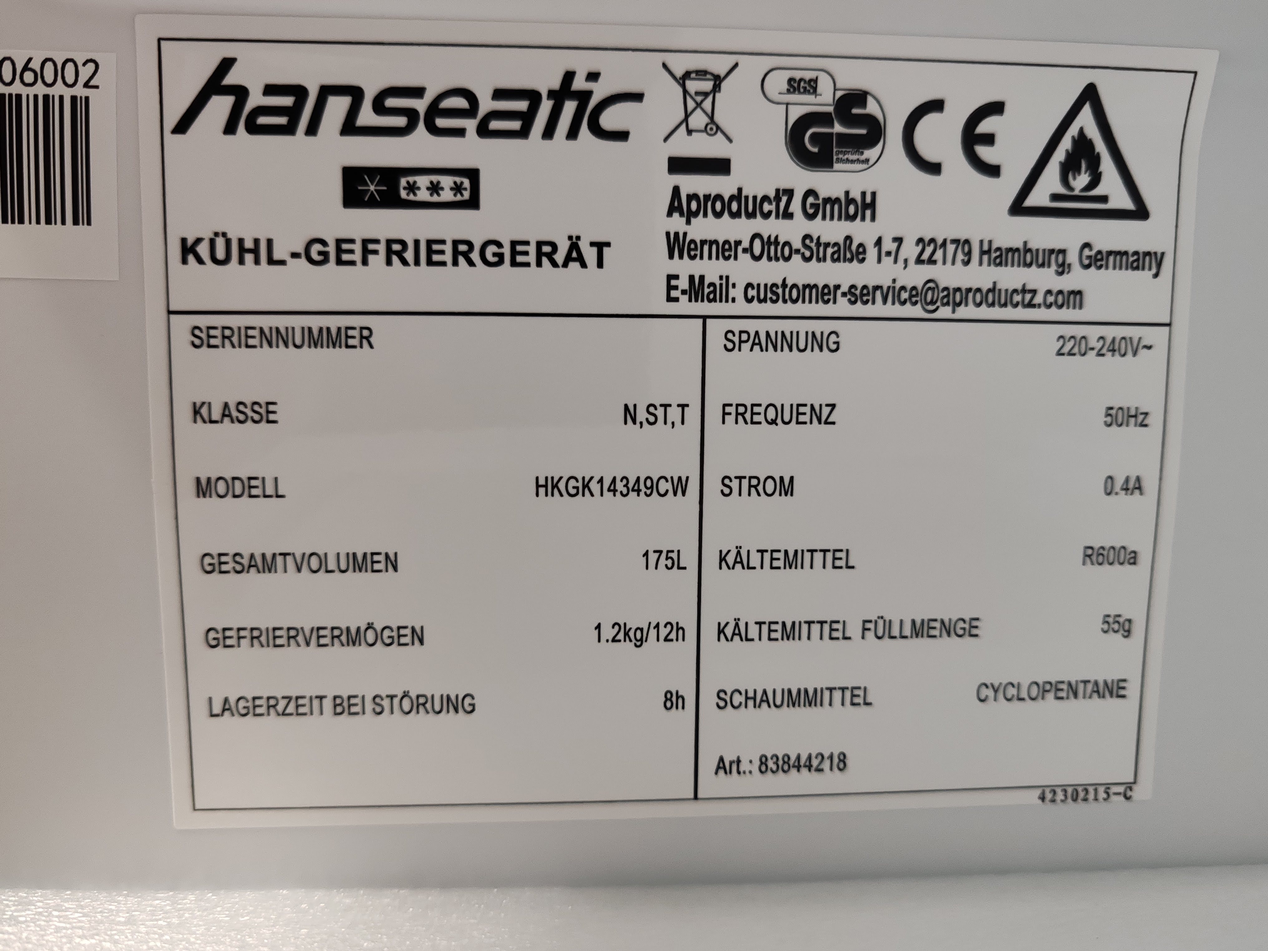 Frižider Hanseatic HKGK14349CW , 143cm