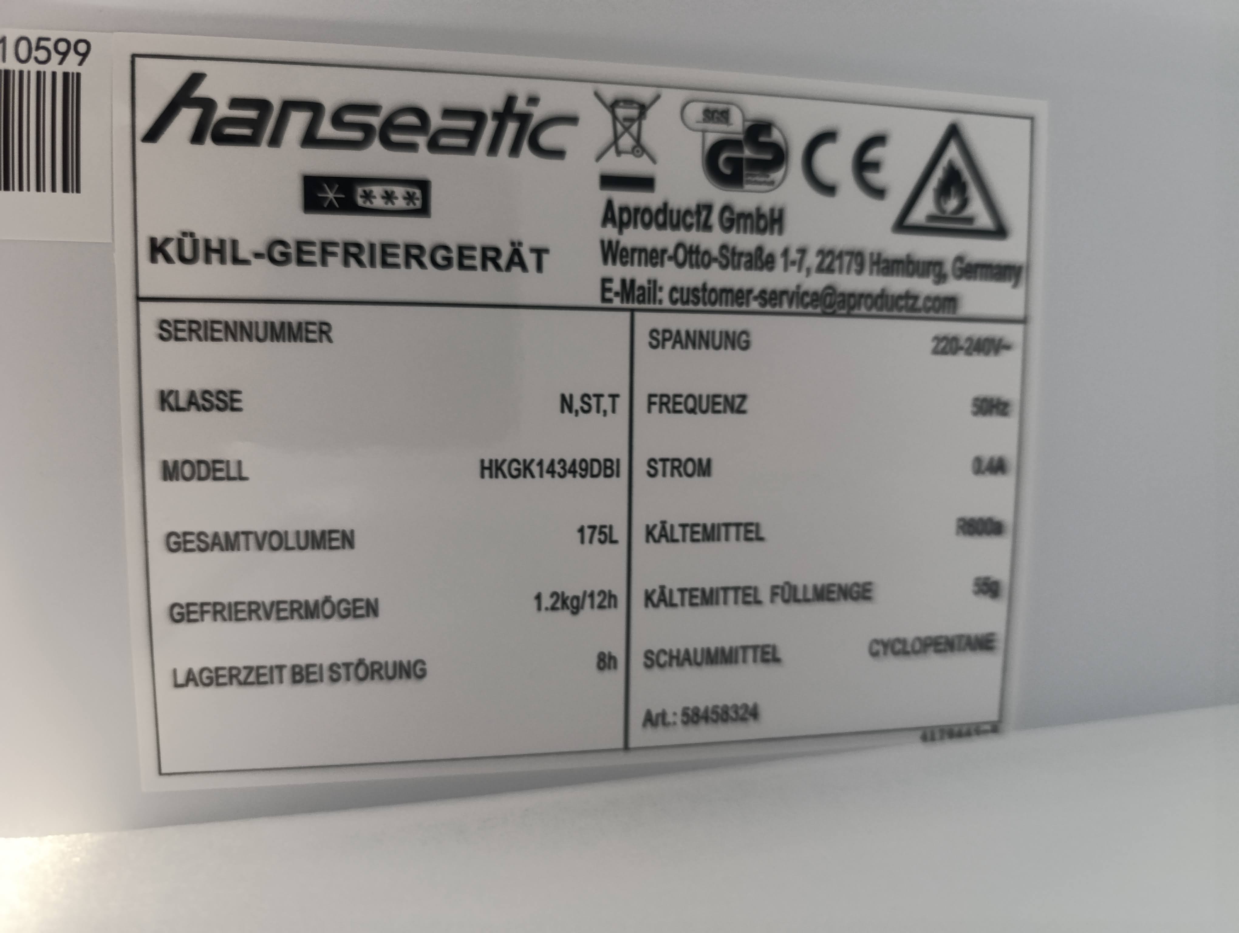 Frižider Hanseatic HKGK14349DBI , 143cm