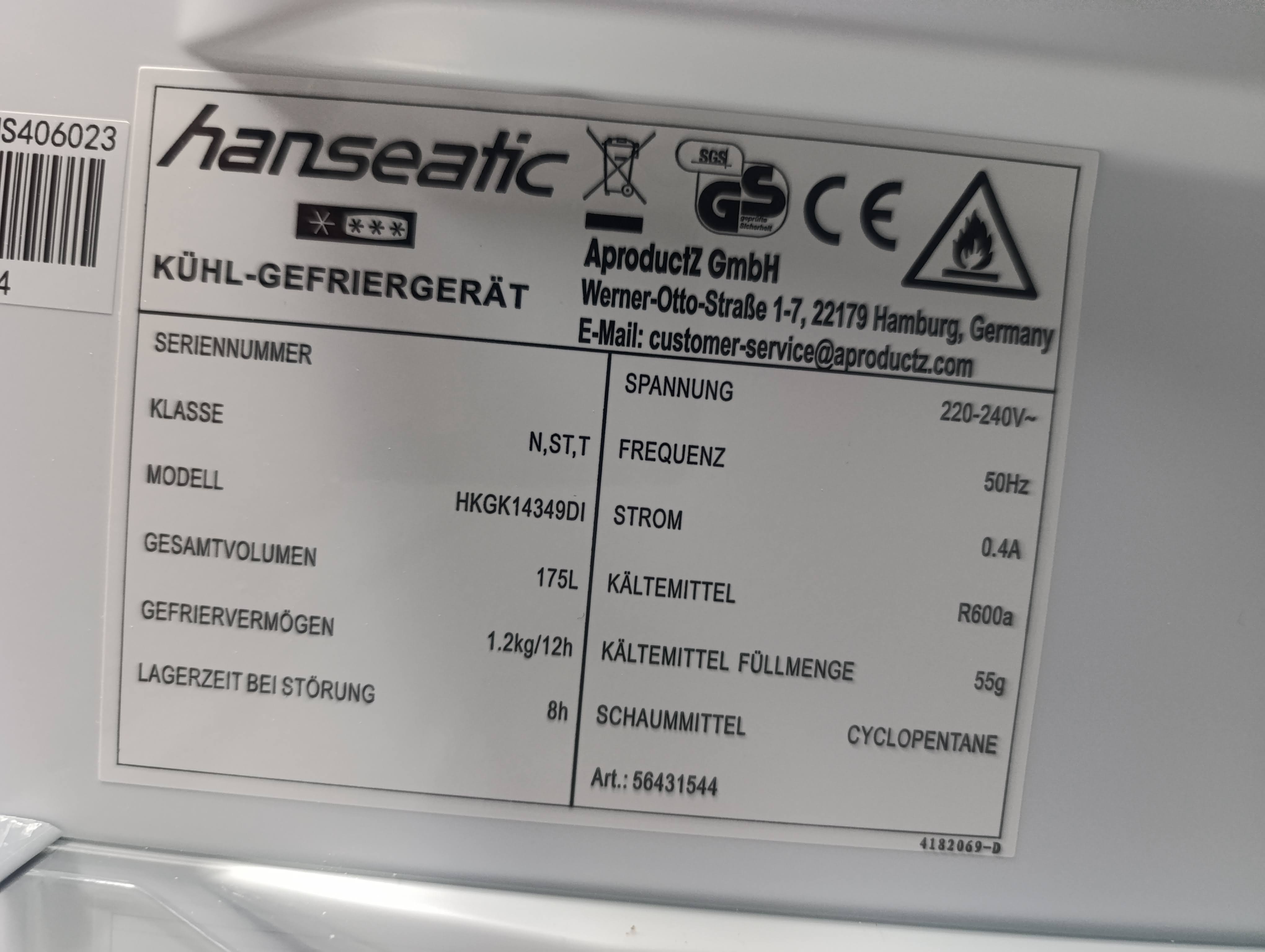 Frižider Hanseatic HKGK14349DI , 143cm