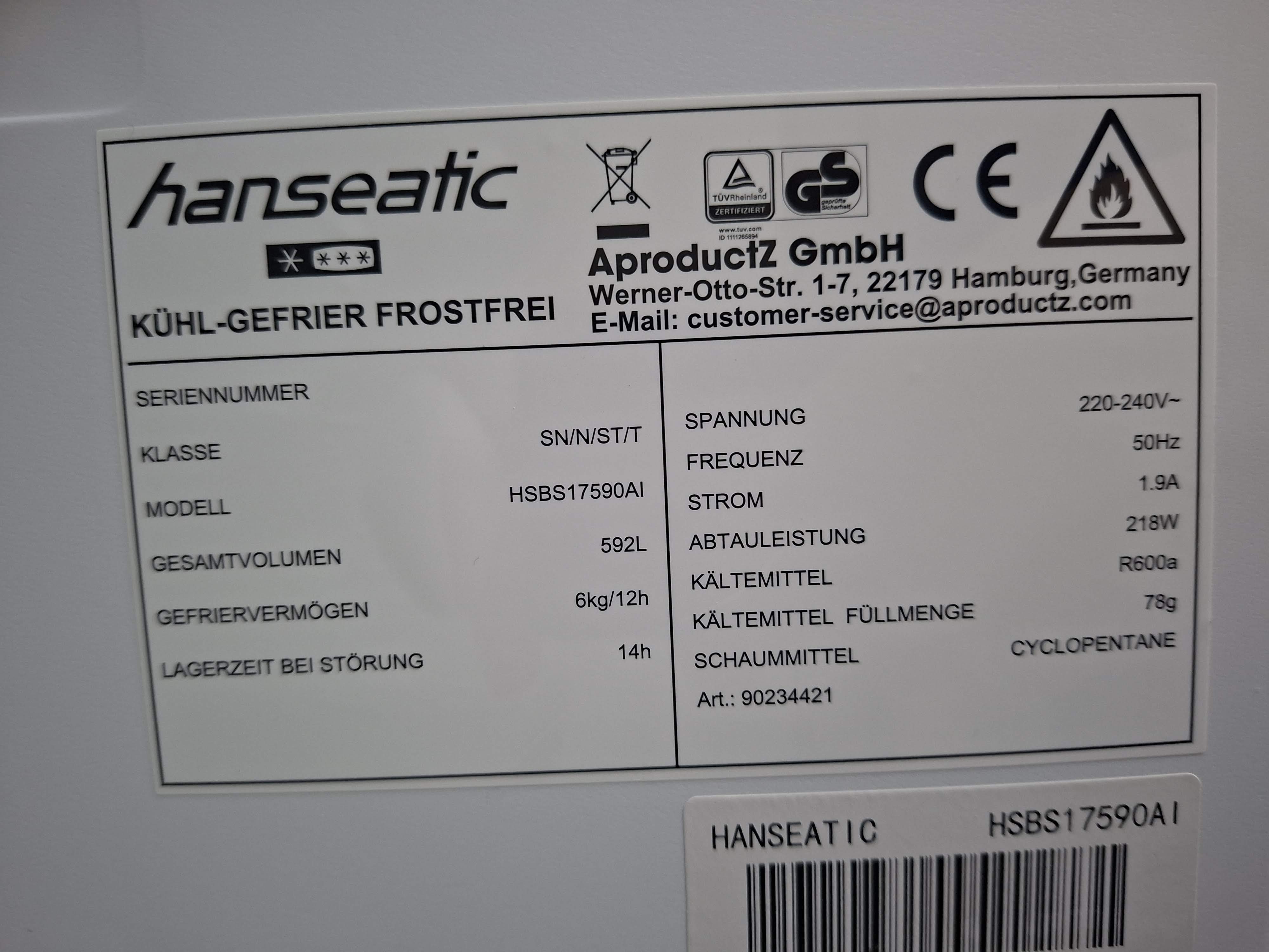 Frižider Hanseatic HSBS17590AI, Side by Side