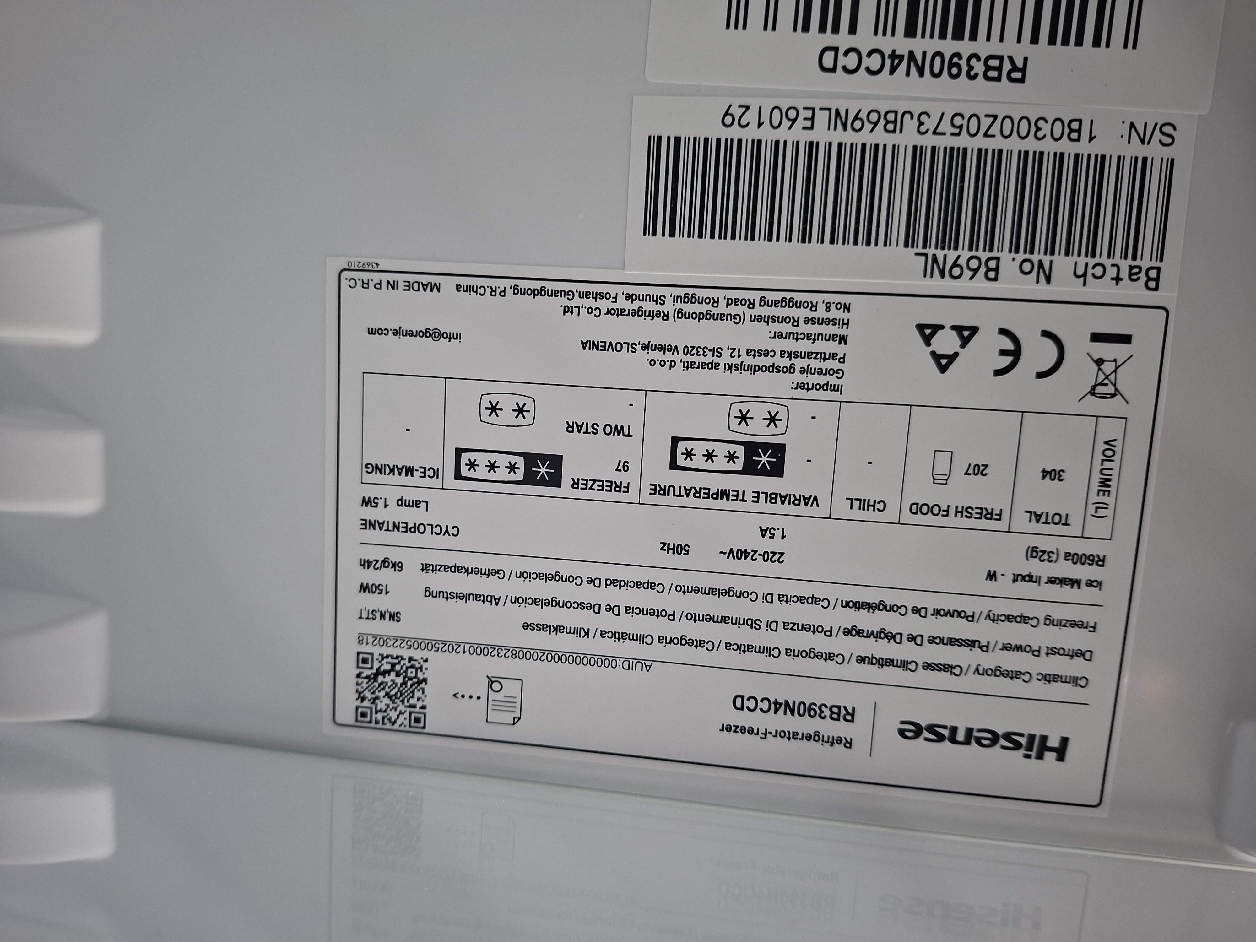 Frižider Hisense RB390N4CCD ,186 cm.