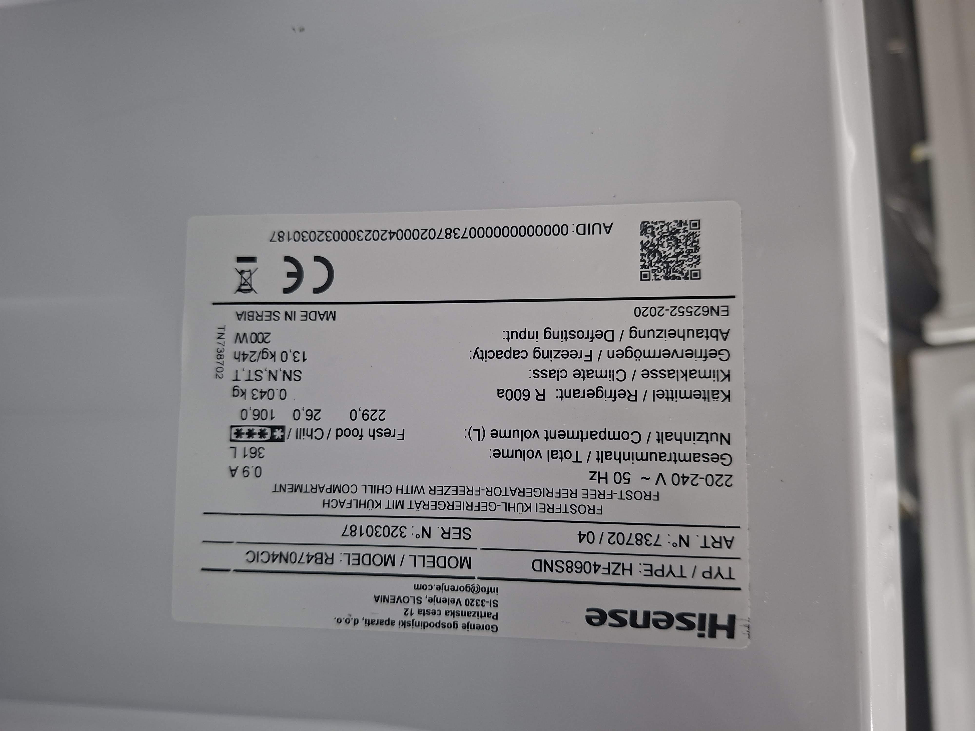 Frižider Hisense RB470N4CIC , 200 cm.
