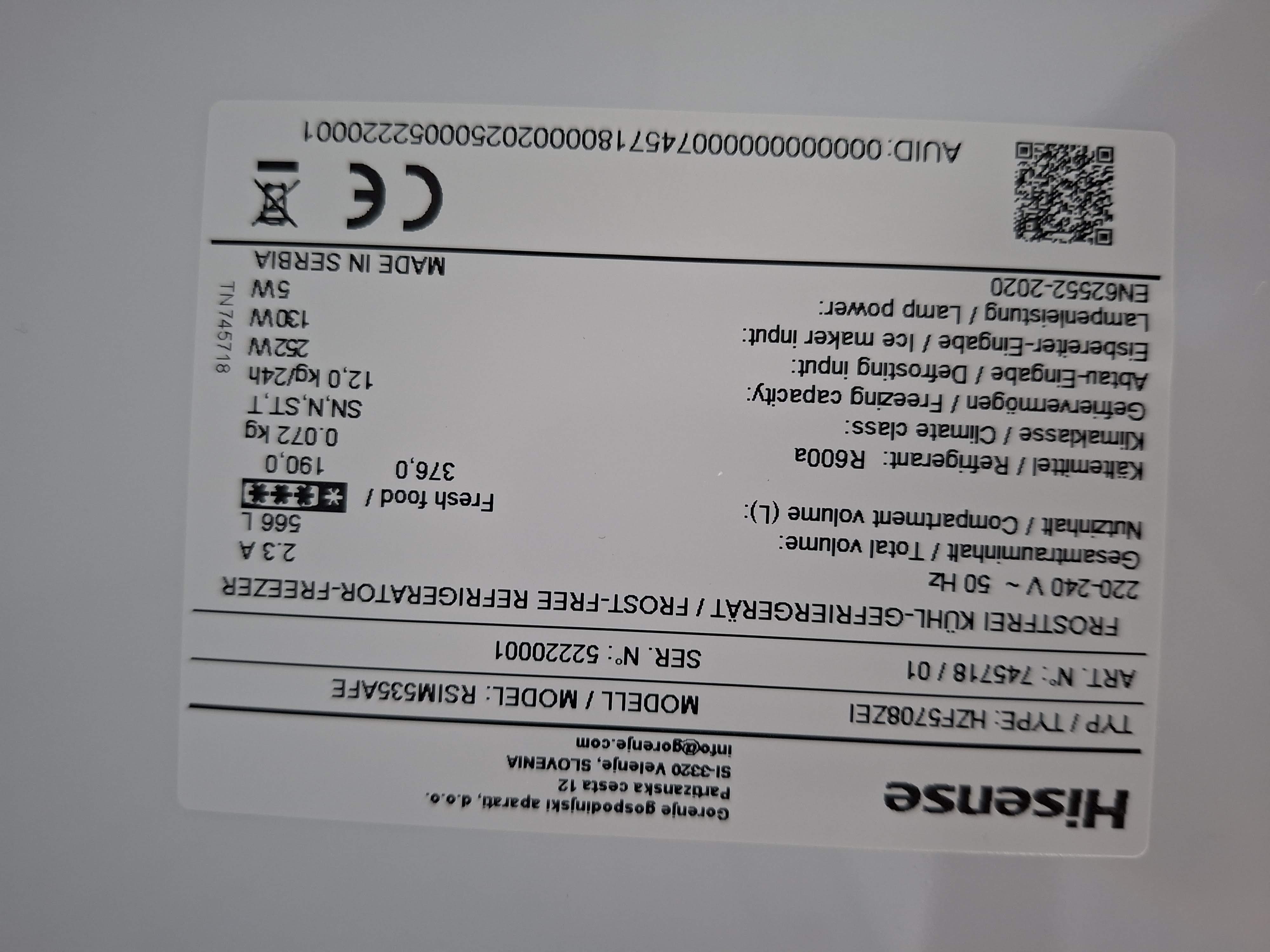 Frižider Hisense RSIM535AFE, Side by Side
