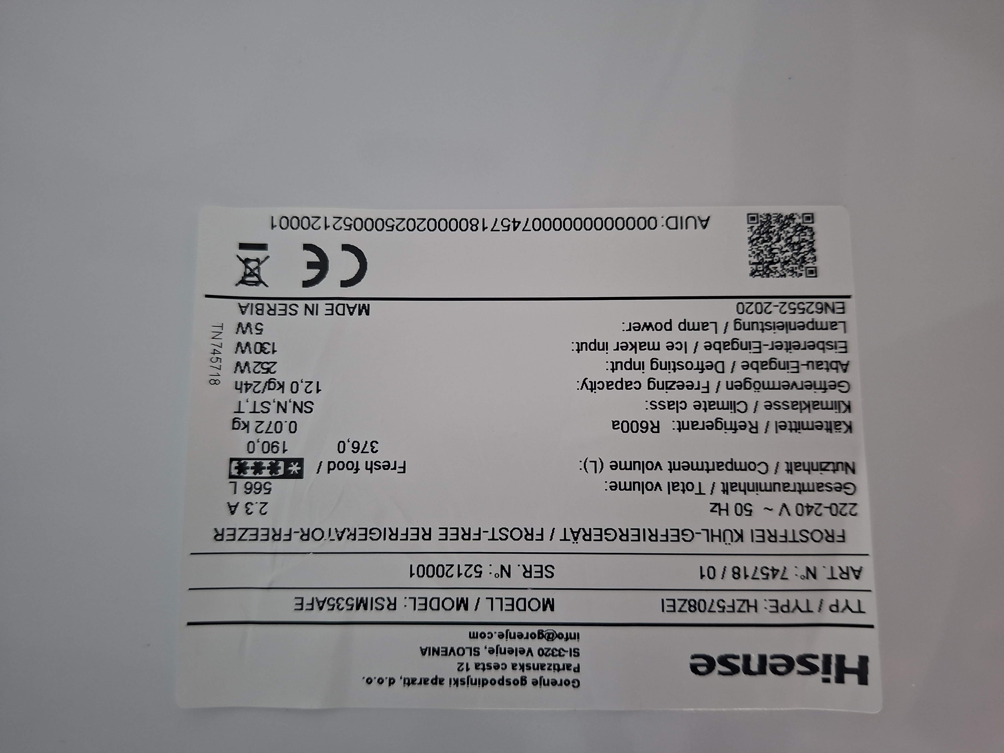 Frižider Hisense RSIM535AFE, Side by Side