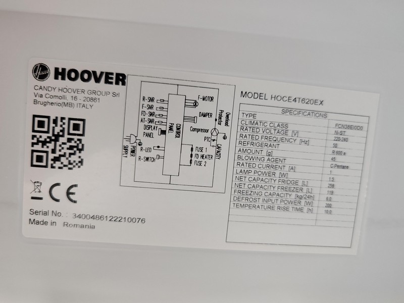 Frižider Hoover  HOCE4T620EX , 200 cm.