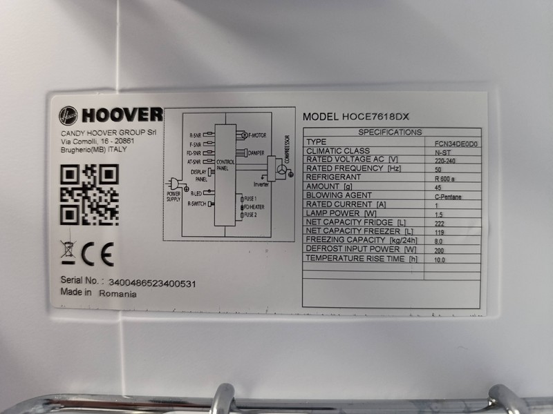 Frizider Hoover HOCE7618DX , 185 cm.