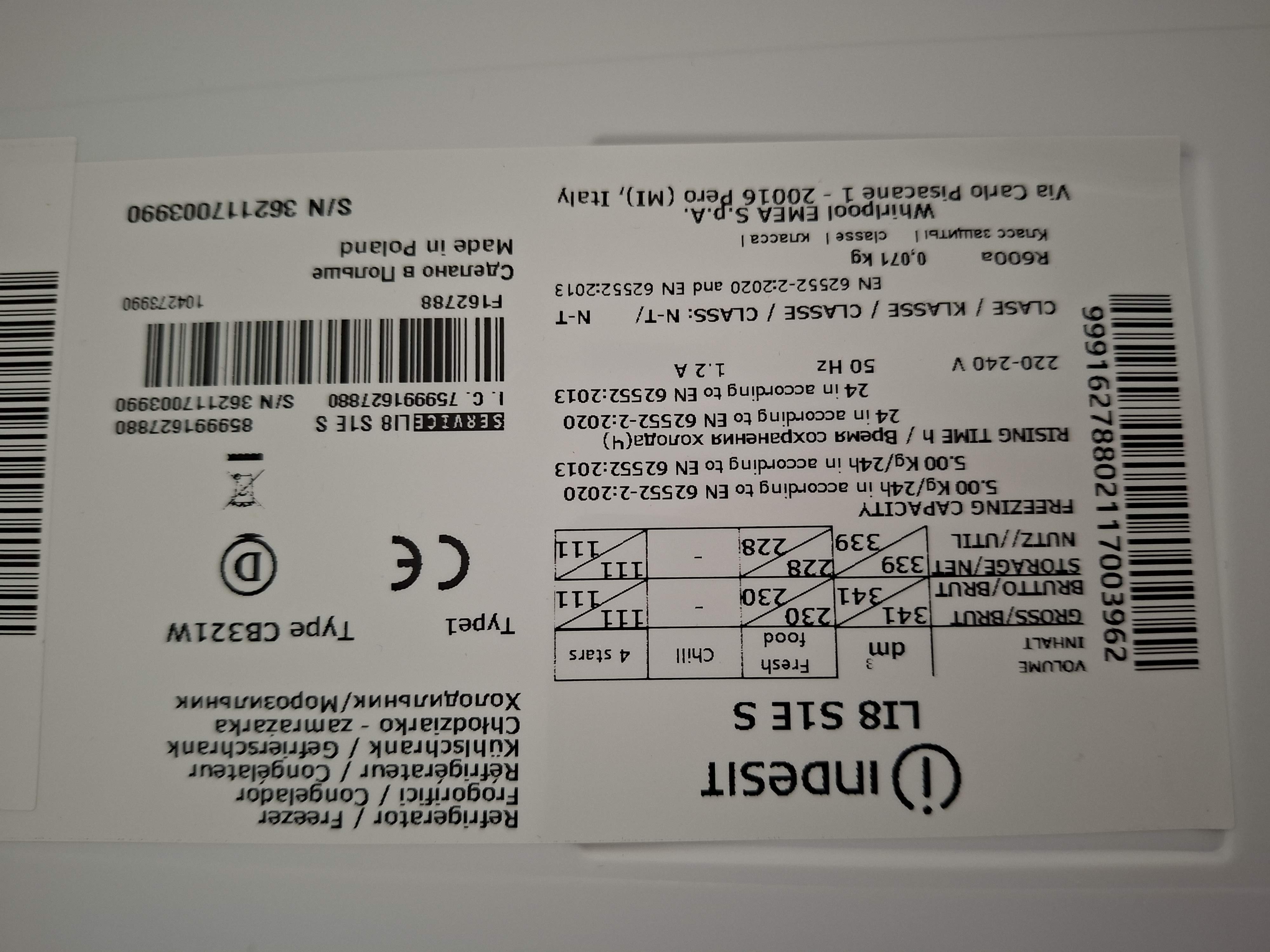 Frižider Indesit LI8 S1E S, 189 cm