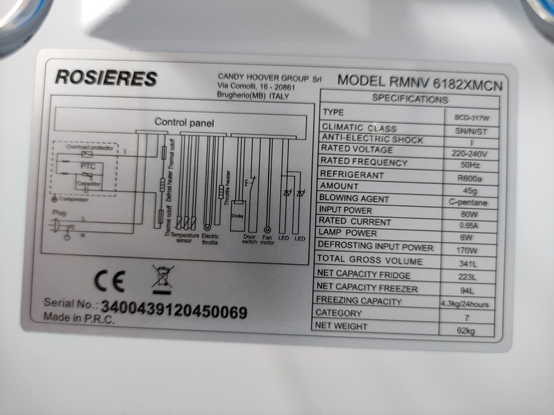 Frižider Rosieres RMNV 6182XMCN , 186 cm.
