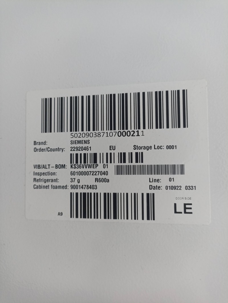 Frizider Simens KS36VVWEP , 186 cm.