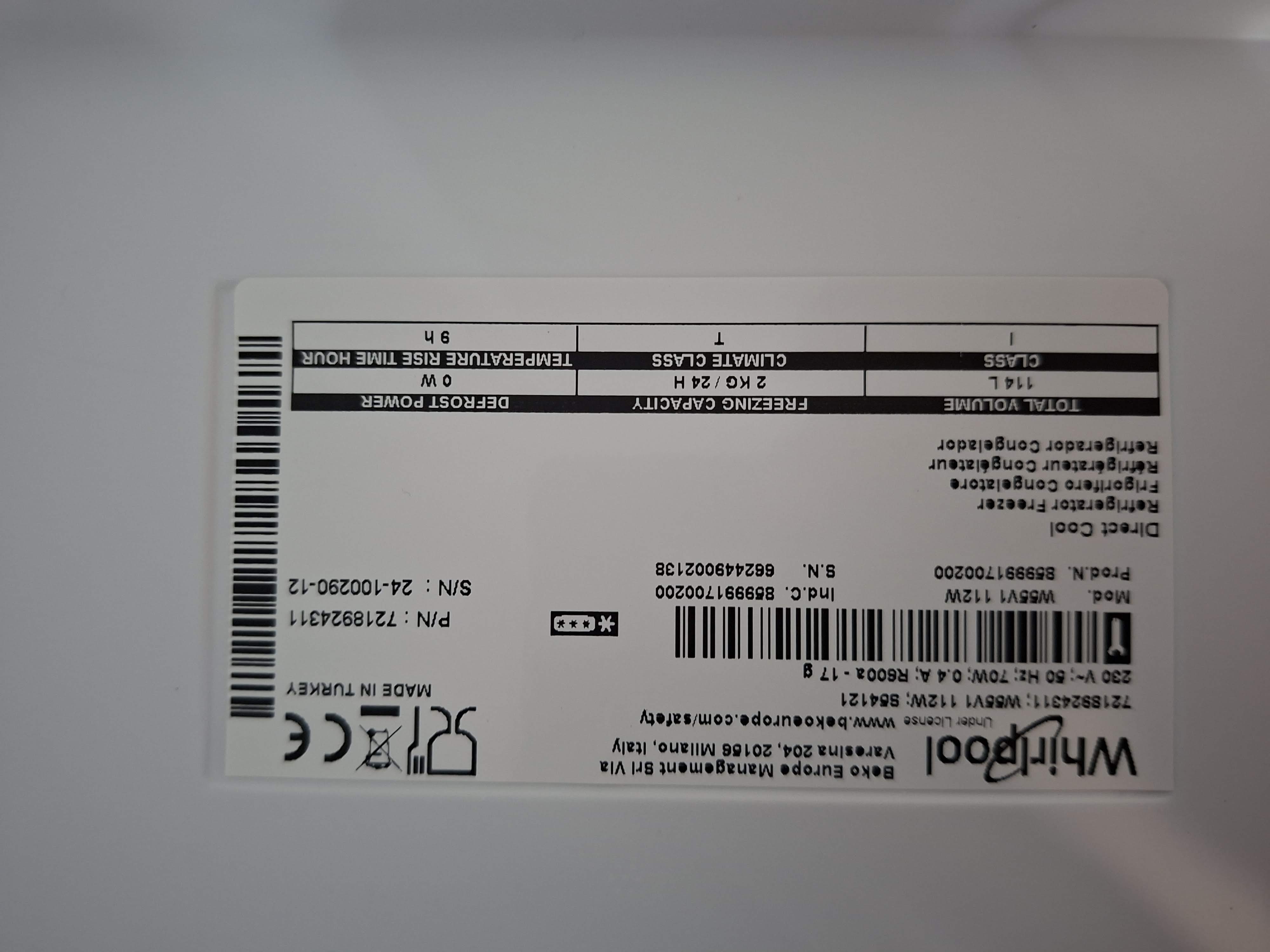 Frižider Whirlpool W55V1 112 W , 84 cm.