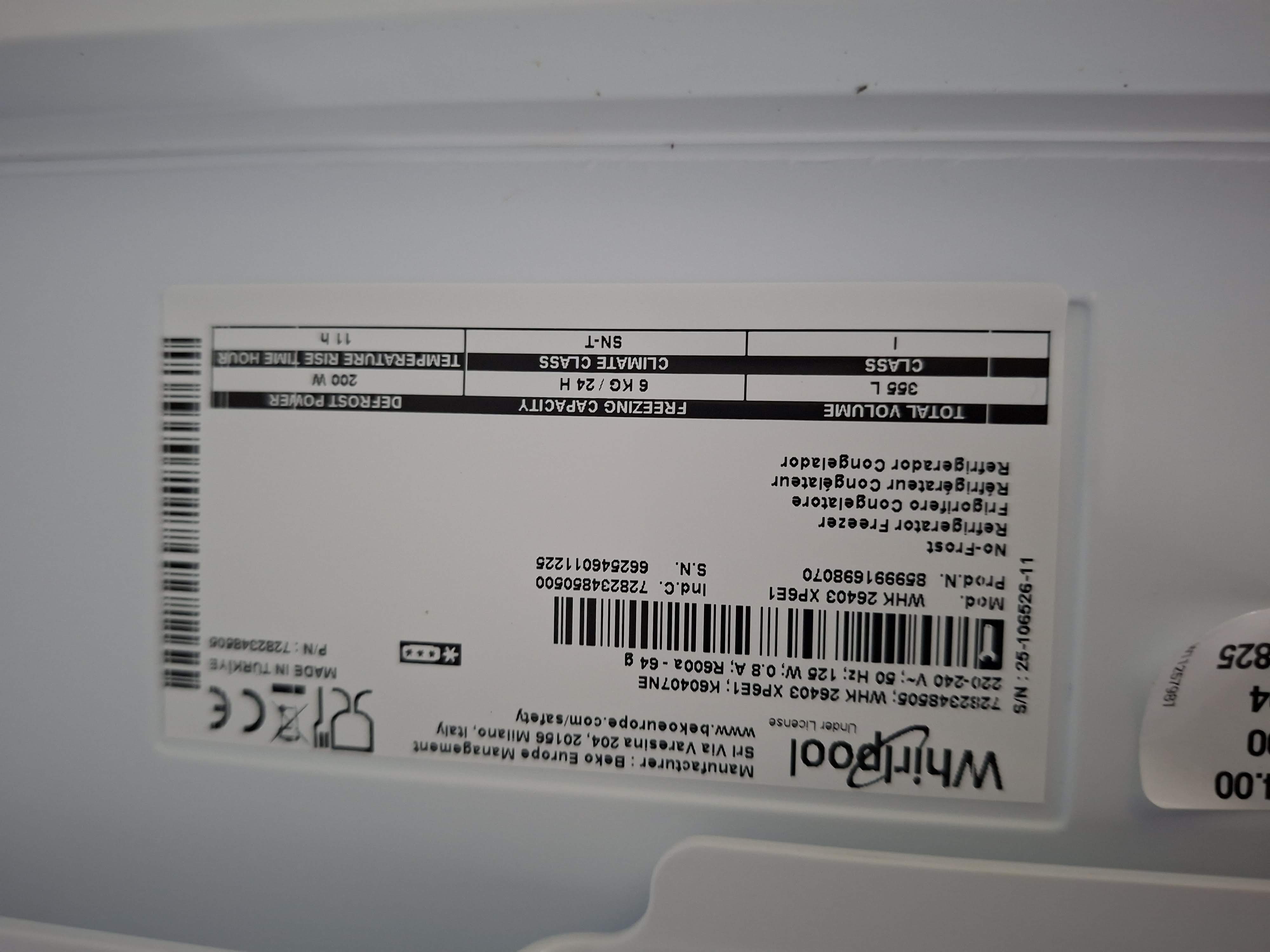 Frižider Whirlpool WHK 26403 XP6E1 , 203 cm.