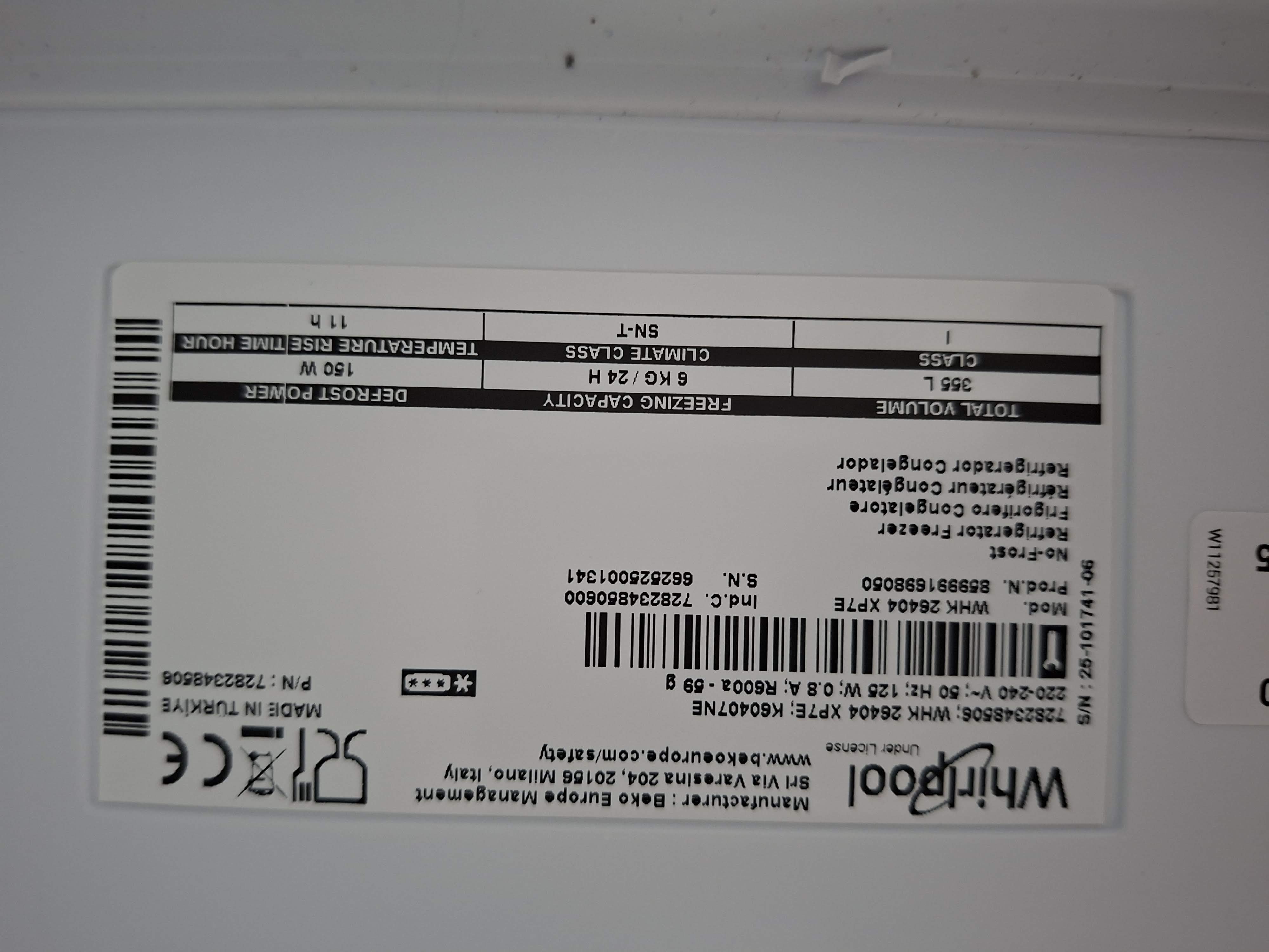 Frižider Whirlpool WHK 26404 XP7E , 203 cm.