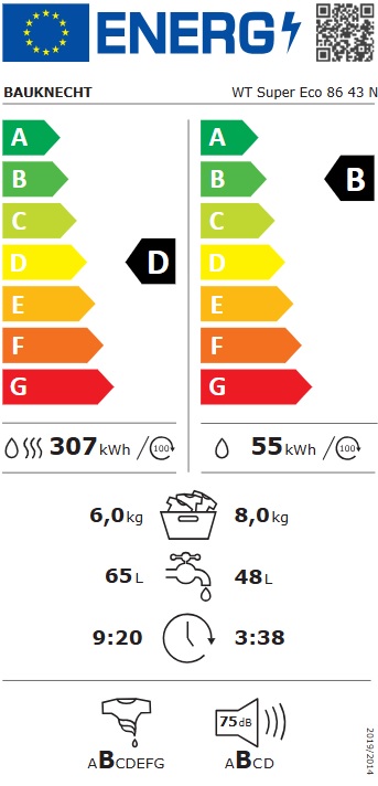 Mašina za pranje i sušenje Bauknecht WT Super Eco 86 43 N , 8+6 kg.
