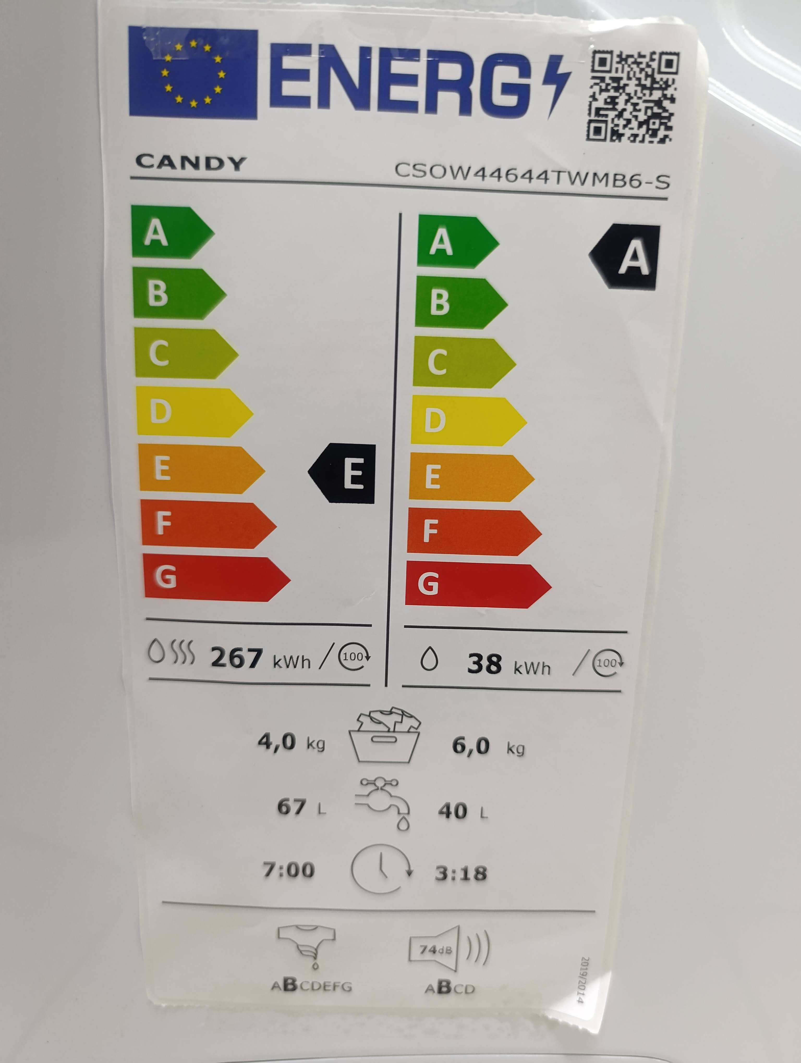 Mašina za pranje i sušenje Candy CSOW44644TWMB6-S, 6+4 kg.