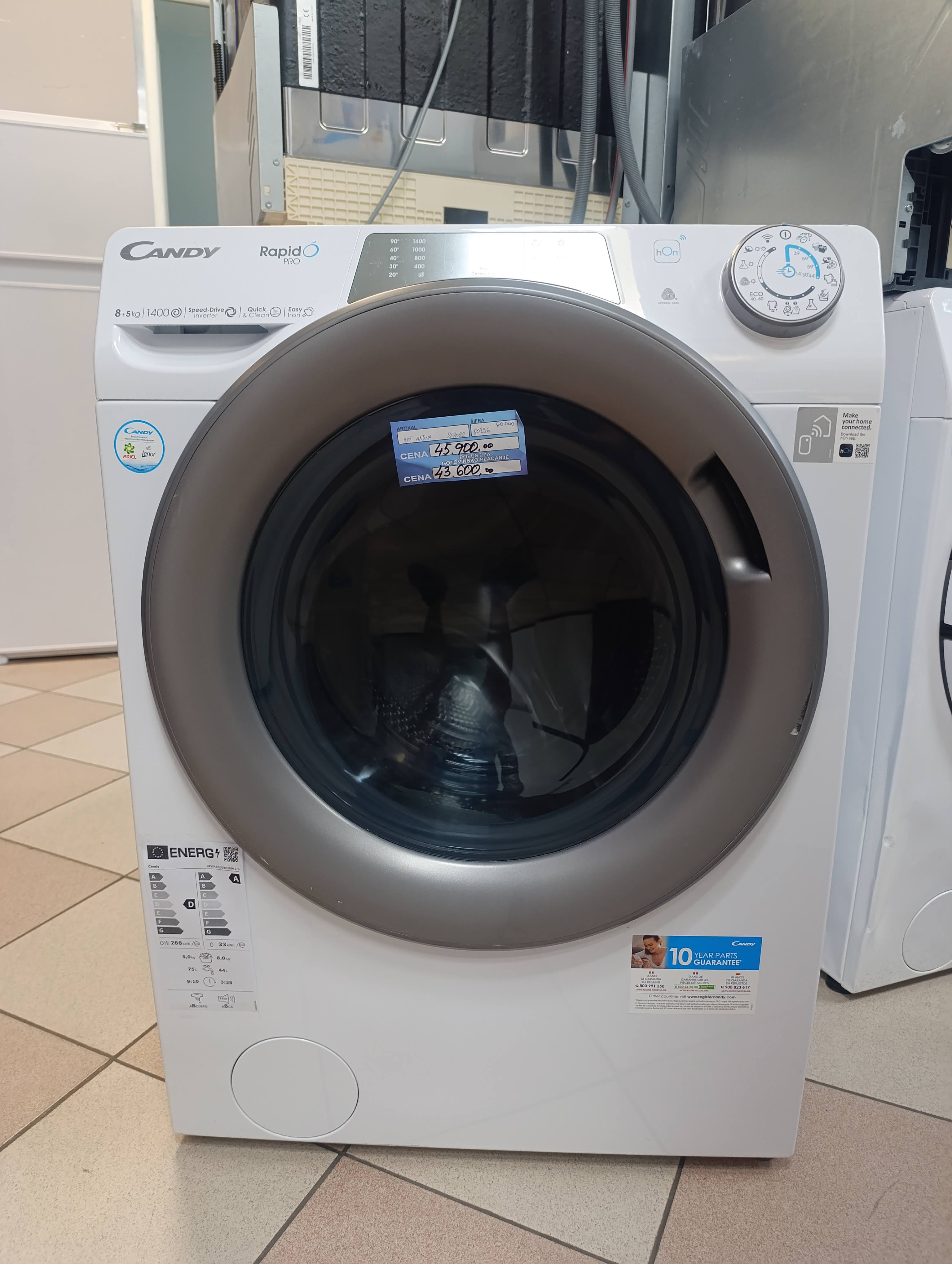 Mašina za pranje i sušenje Candy RPW4856BWMR/1-S, 8+5 kg.