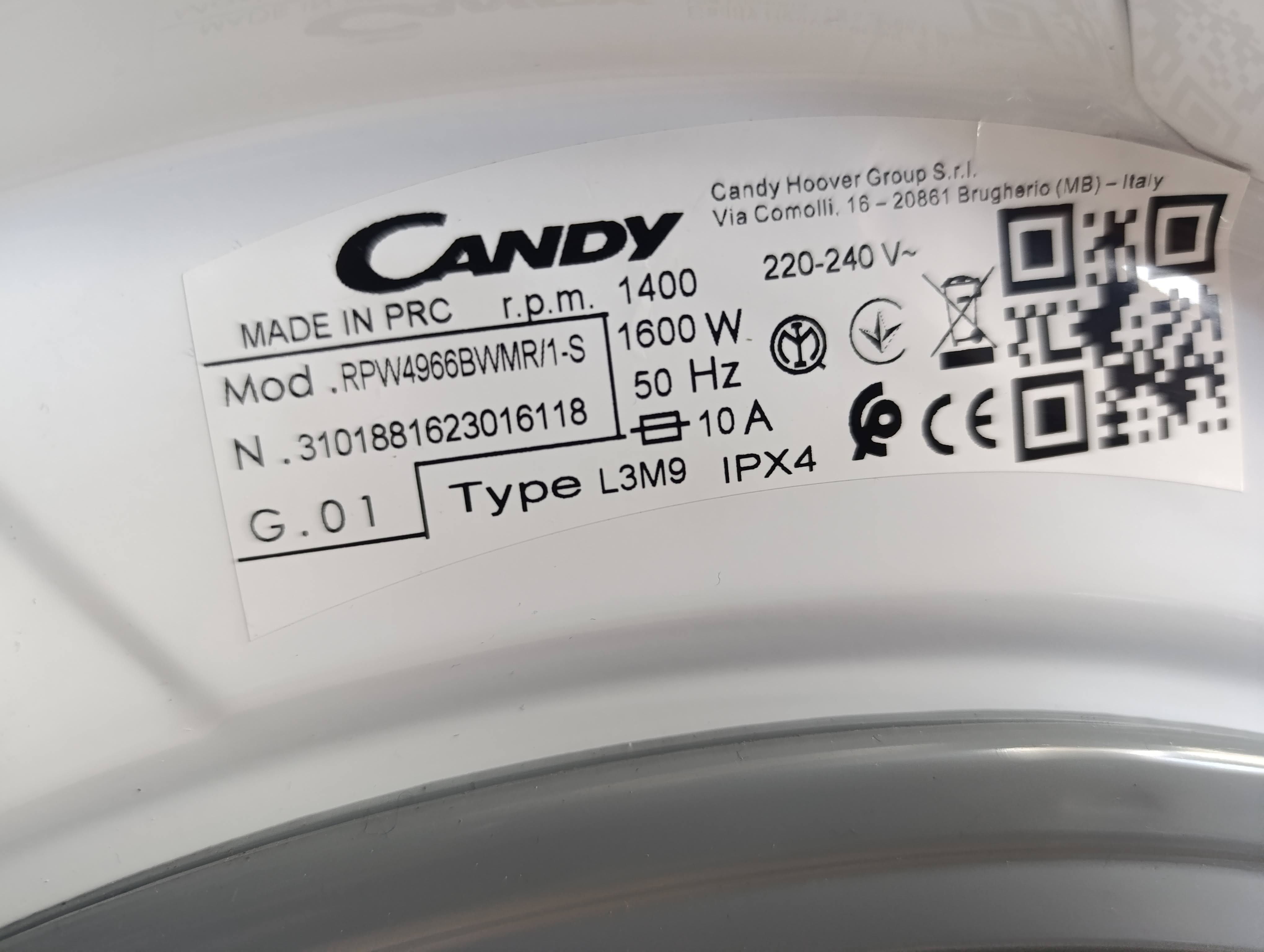 Mašina za pranje i sušenje Candy RPW4966BWMR/1-S, 9+6 kg.
