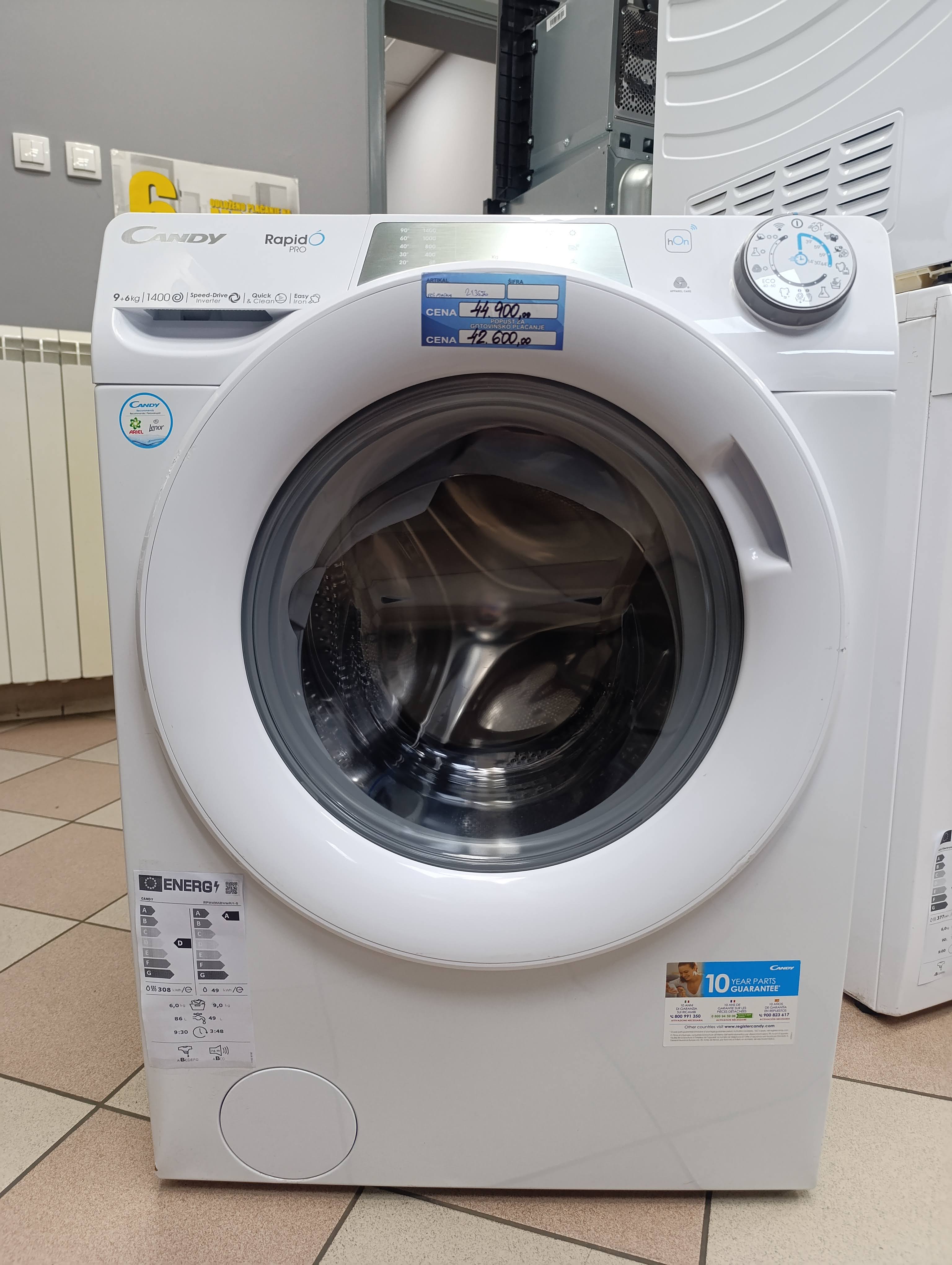 Mašina za pranje i sušenje Candy RPW4966BWMR/1-S, 9+6 kg.