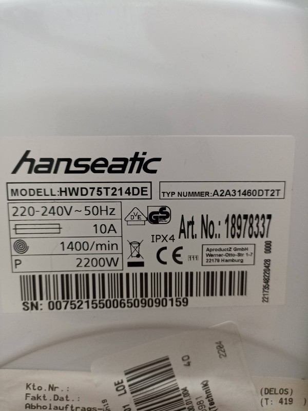 Mašina za pranje i sušenje Hanseatic HWD75T214DE   
